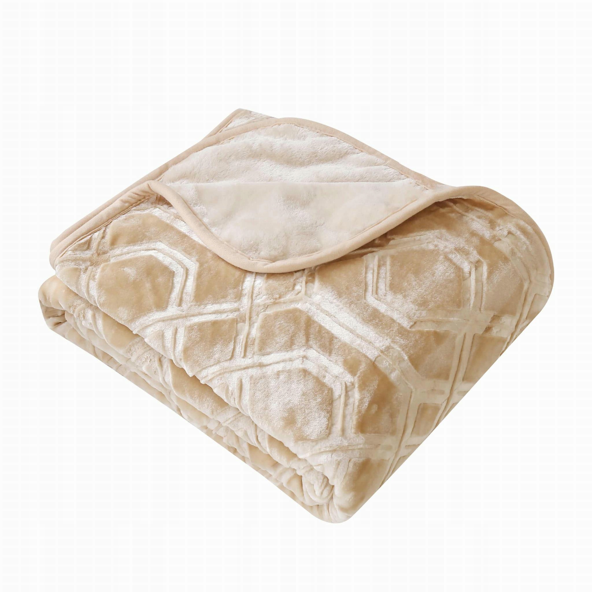 Akrylová deka Vito 200x220 béžová s geometrickým potiskem