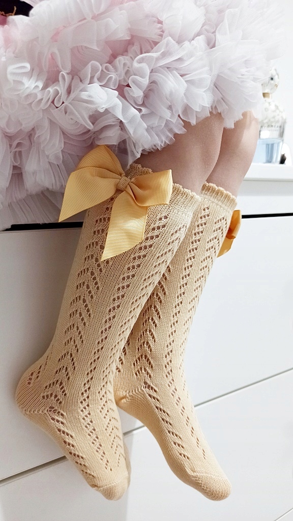 AŻUROWE podkolanówki skarpetki BEŻOWE 80-86-92 1-2