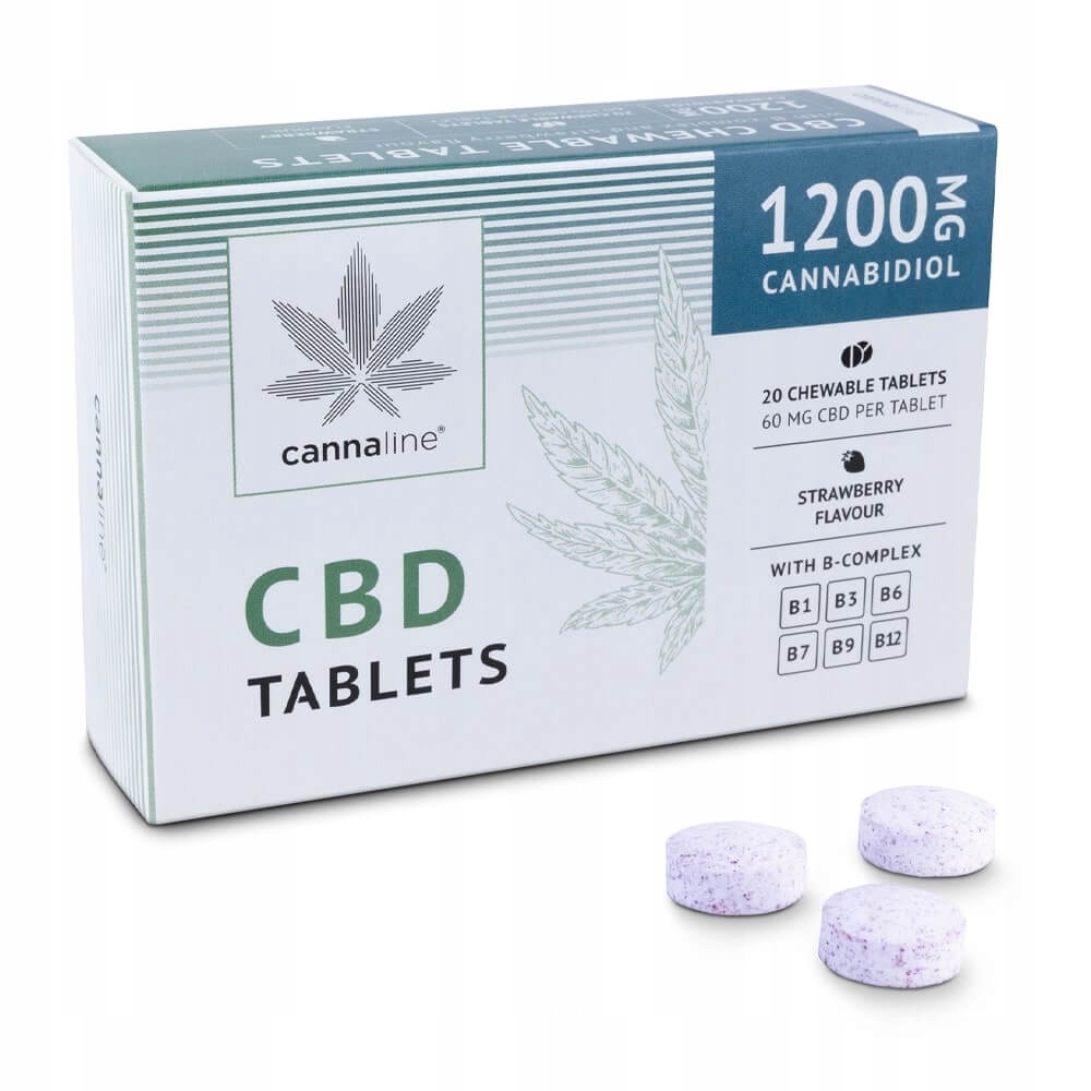 Cannaline CBD Tabletki z B-complex, 1200 mg CBD| Truskawkowy smak
