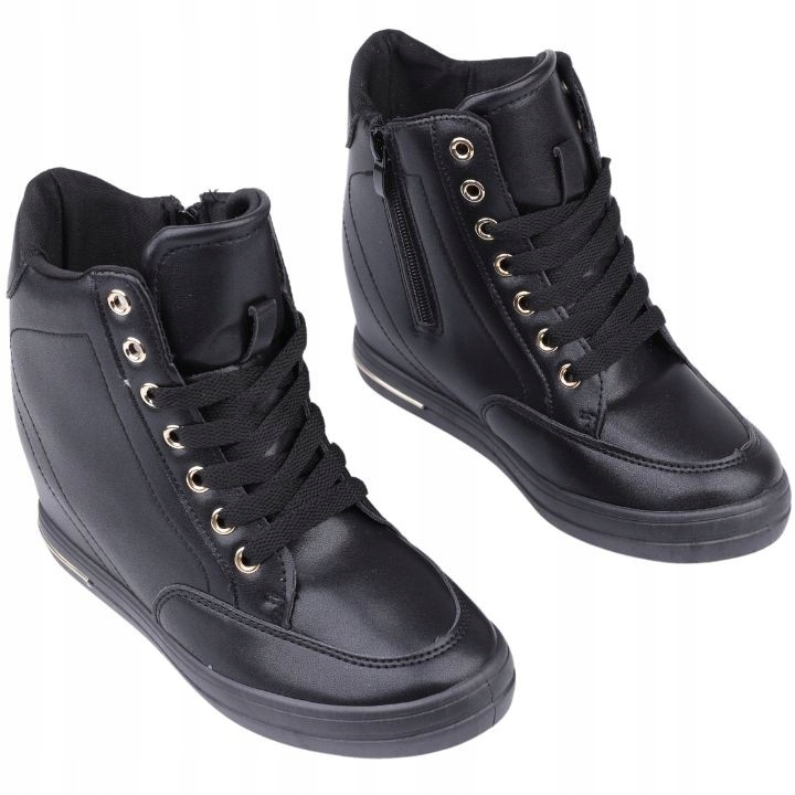 

Sneakersy damskie botki ukryty koturn czarne 7cm