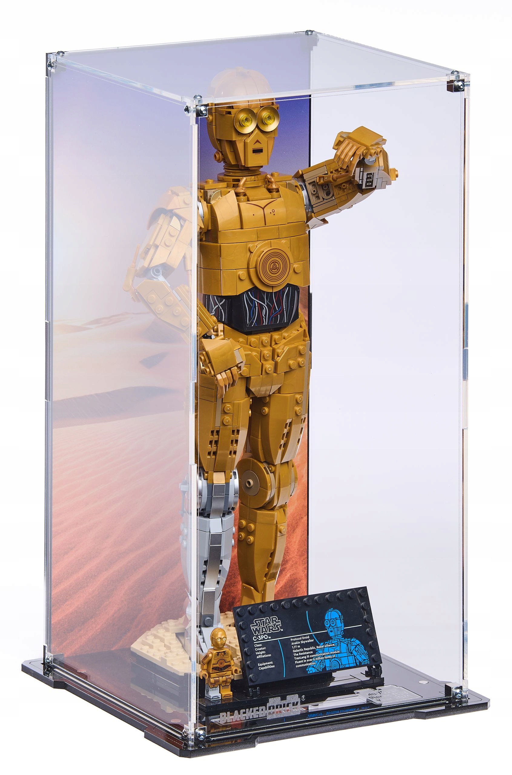 Vitrína s pozadím Blacked Brick pre Lego 75398 Star Wars C-3PO