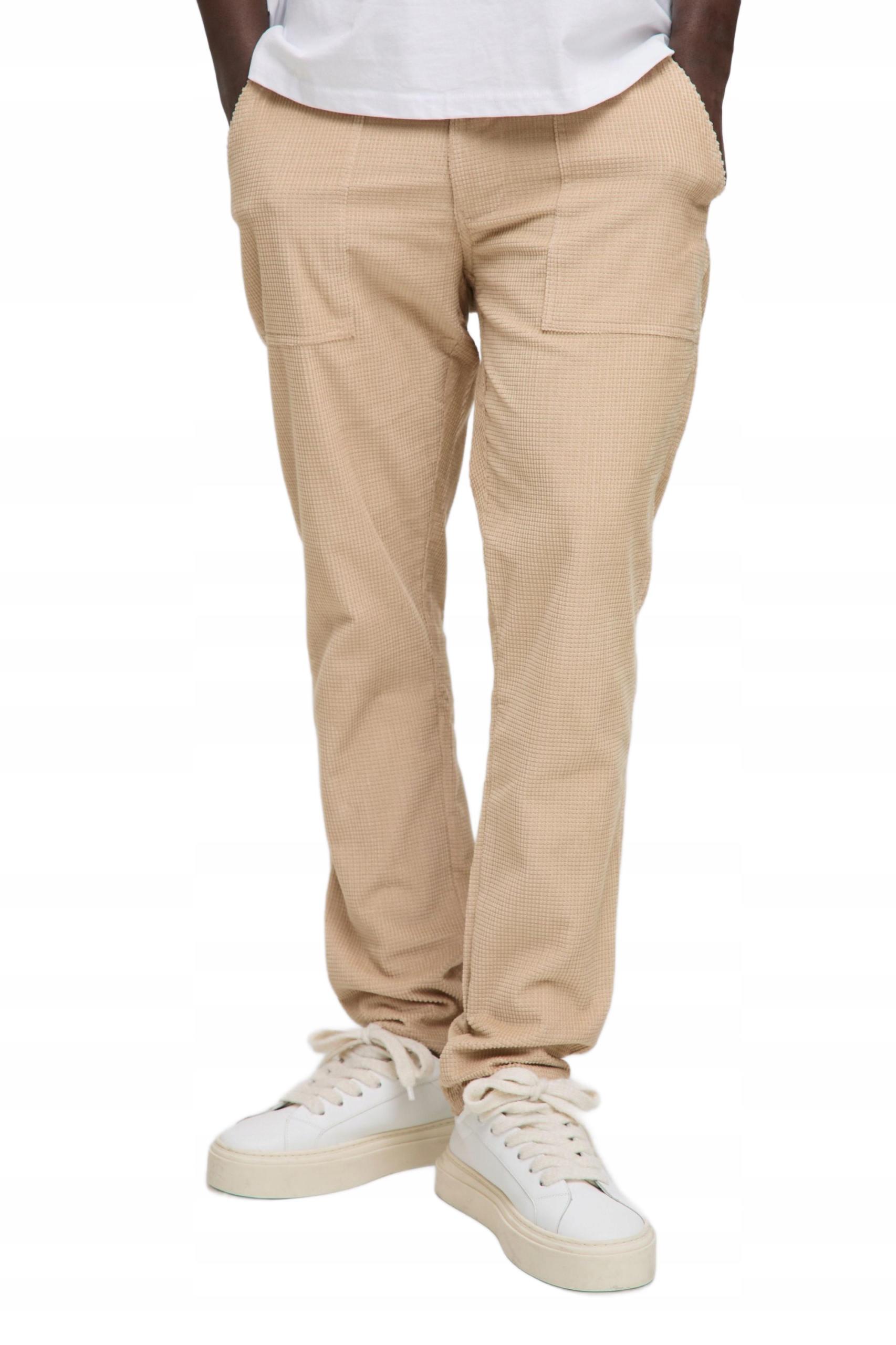 Boohooman Béžové Ležérní Jednoduché Kalhoty S Kapsami Bavlna L Z3A