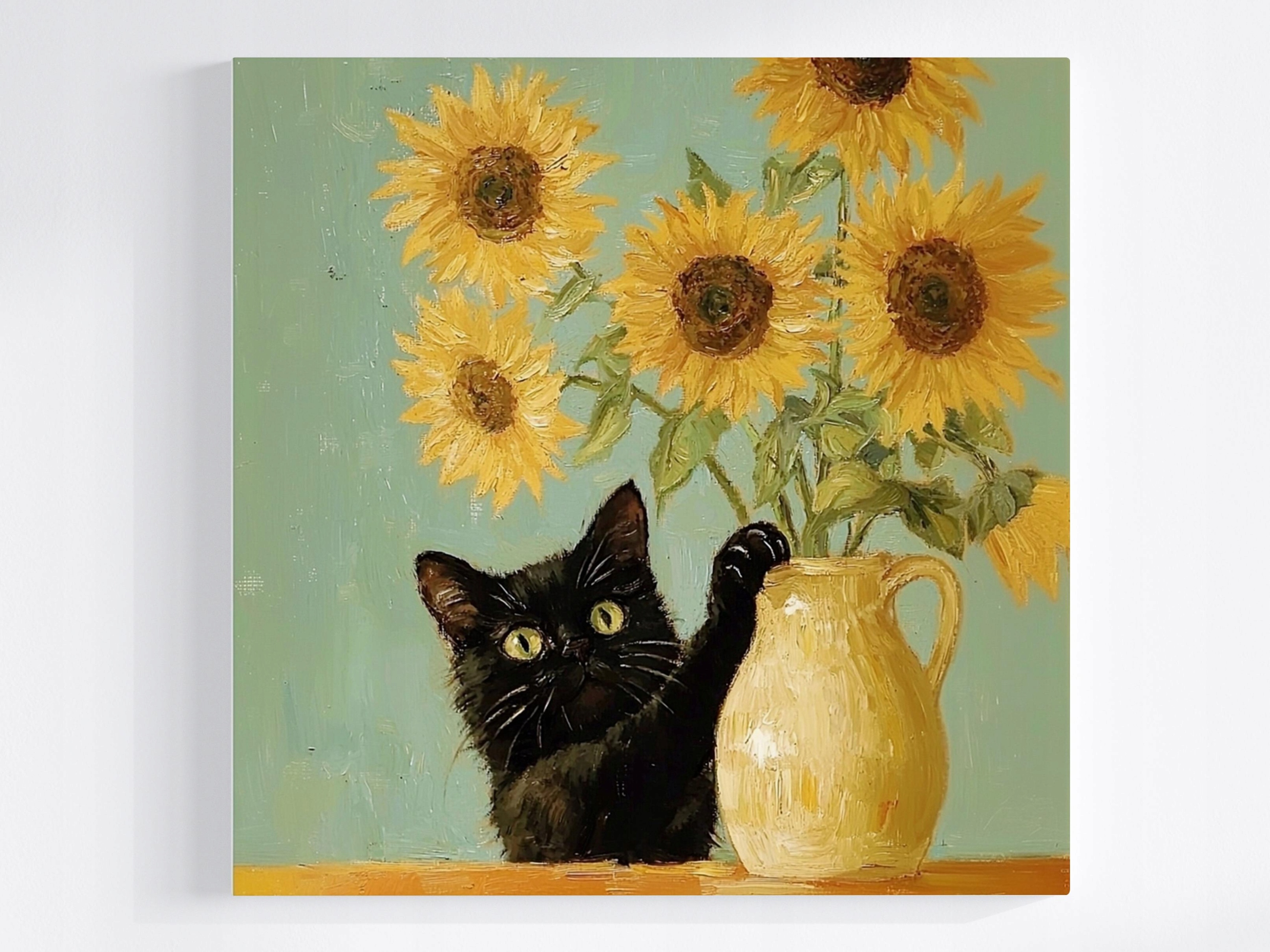 Obraz Na Plátně Canvas Černá Kočka Žluté Slunečnice Van Gogh 60x60