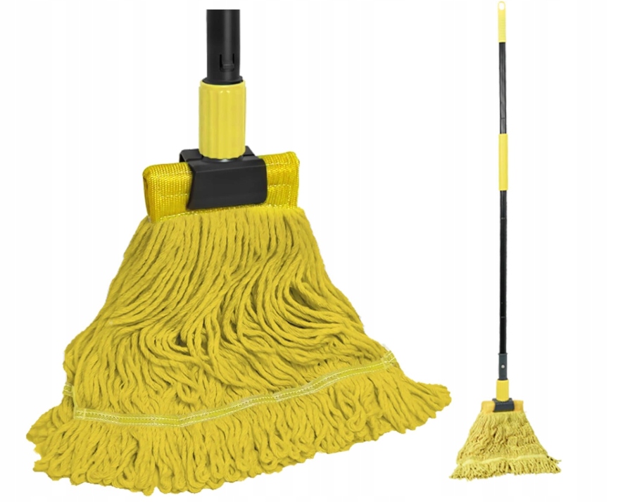 Levně Profesionální průmyslový mop na podlahy s dlouhou rukojetí, 146 cm, žlutý