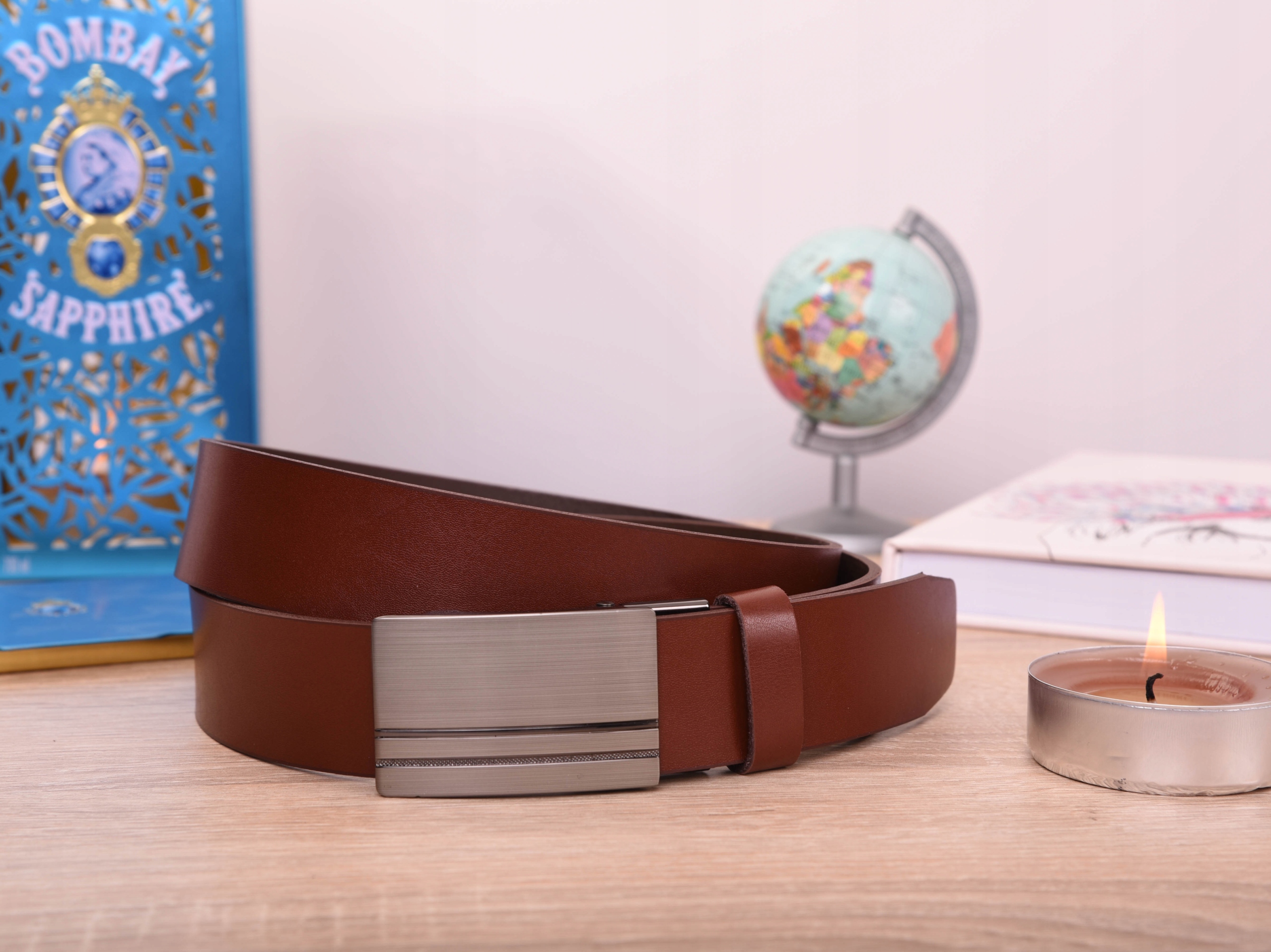 SKÓRZANY Pasek AUTOMAT garnitur jeans BRĄZ Kolekcja Pasek Automatyczny 3,5