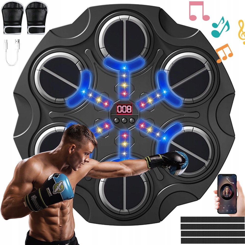 Led Tréninkový Boxovací Stroj Bluetooth Hudba Usb 3 Režimy Rukavice