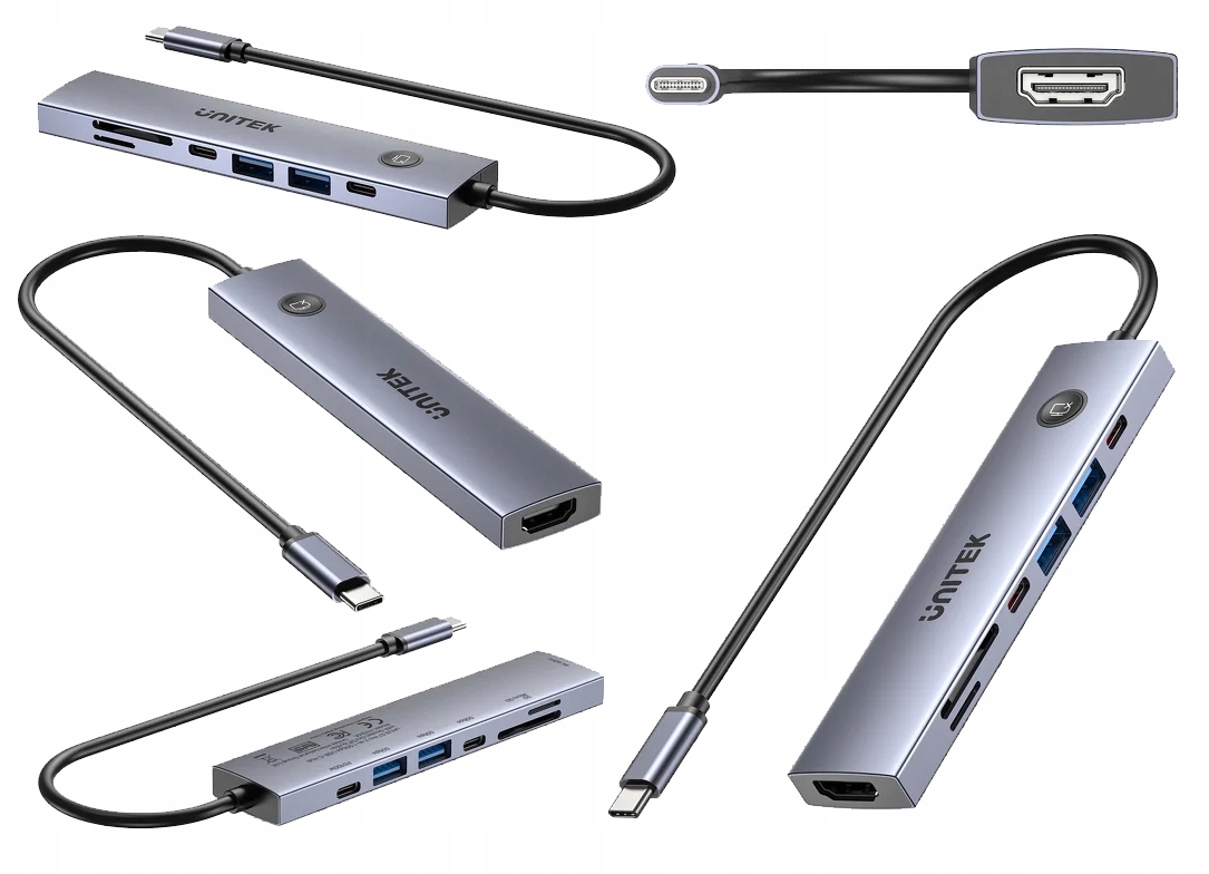 Unitek H1124AGY01 Aluminiowy Hub Usb-c 7w1 4K@60Hz Pd 100W Hdmi On/Off