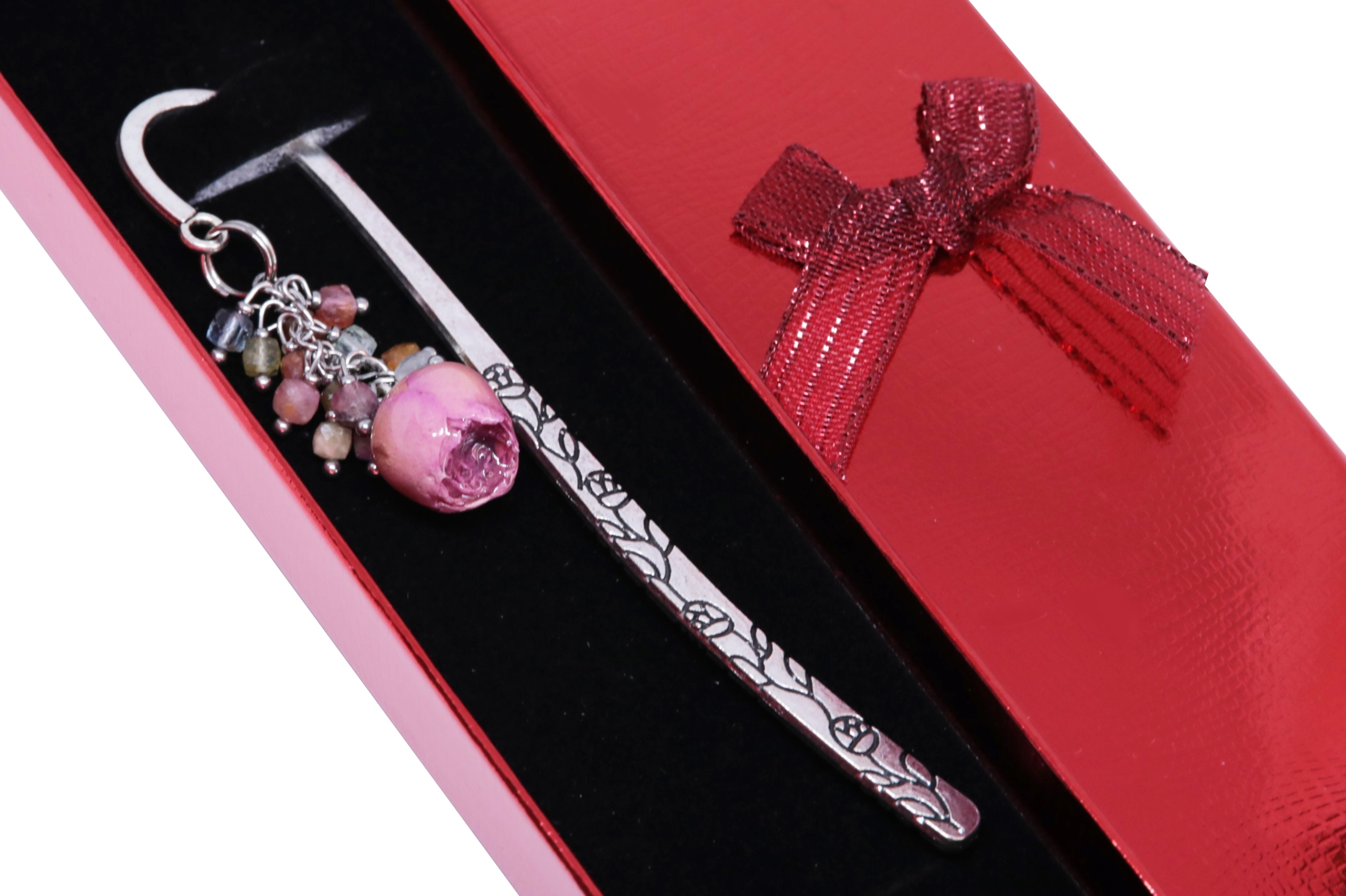 Záložka Do Knihy přírodní růže turmalín Kámen Premium s krabičkou