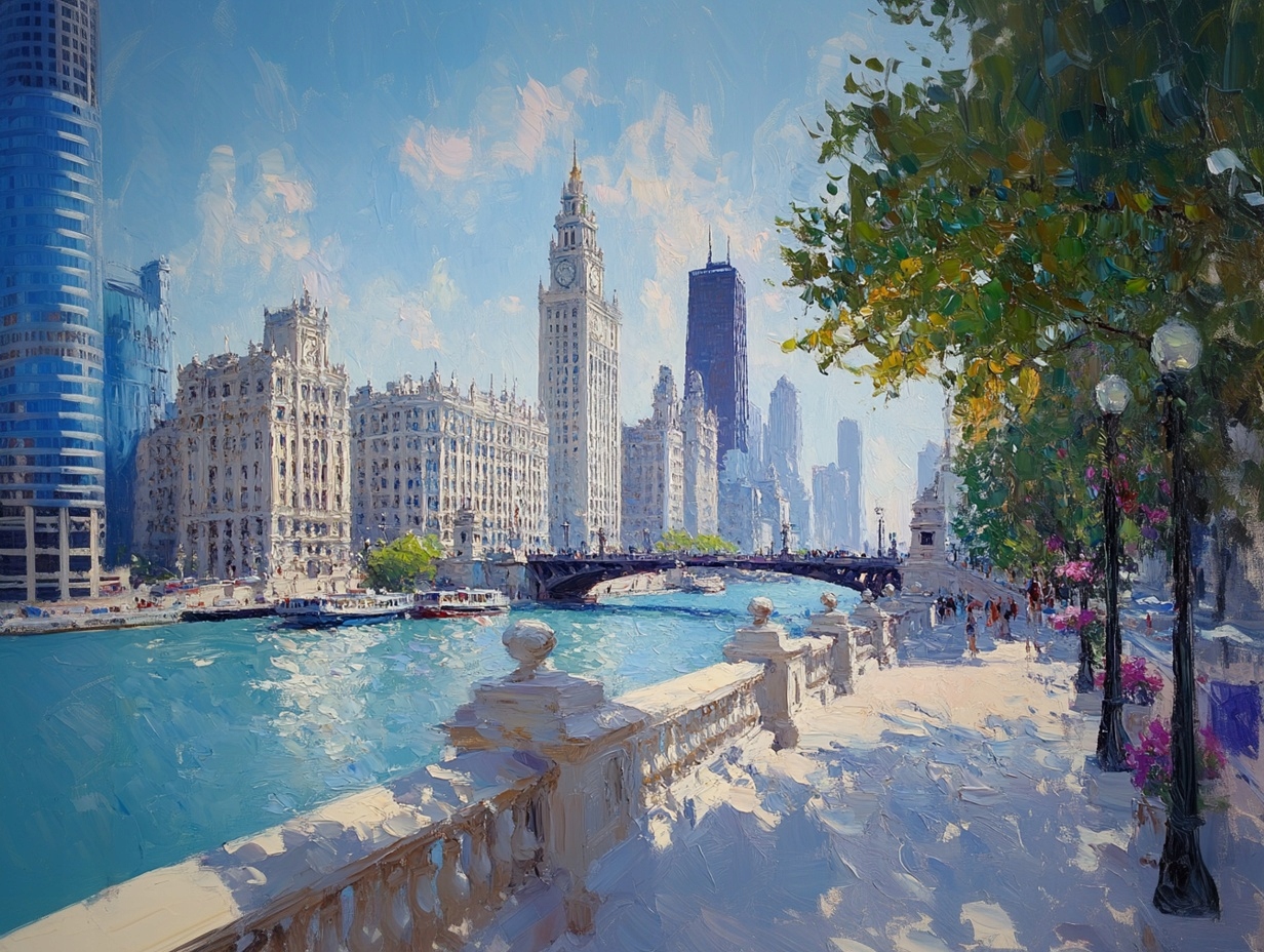 Obraz Na Plátně Canvas Město Usa Chicago Řeka Mrakodrapy Pohled 100x75