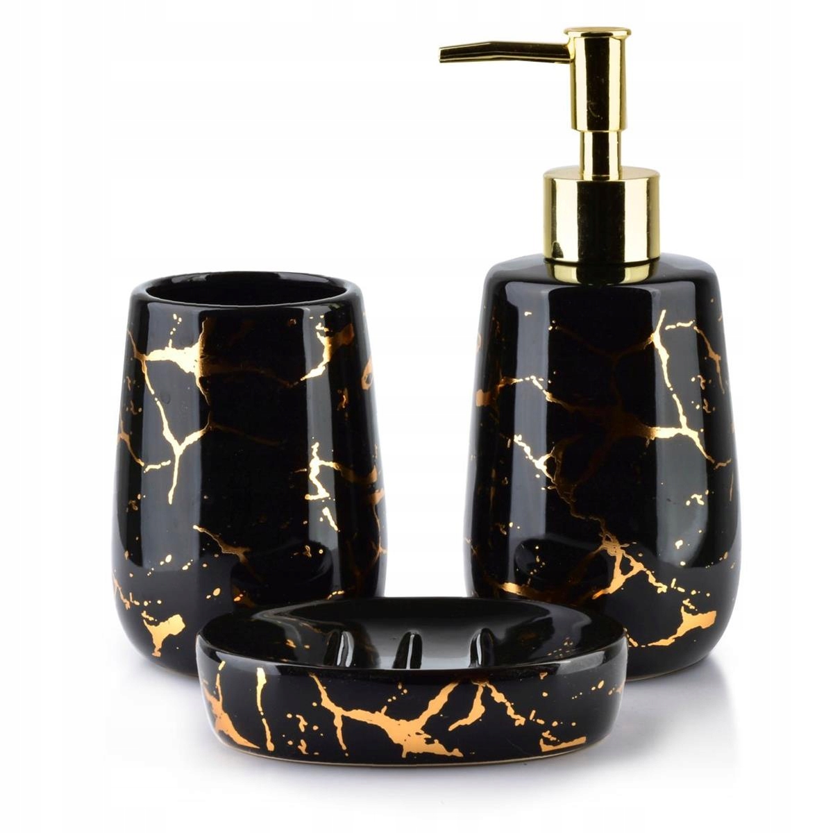 

Zestaw łazienkowy glamour marmur 3 el. czarny