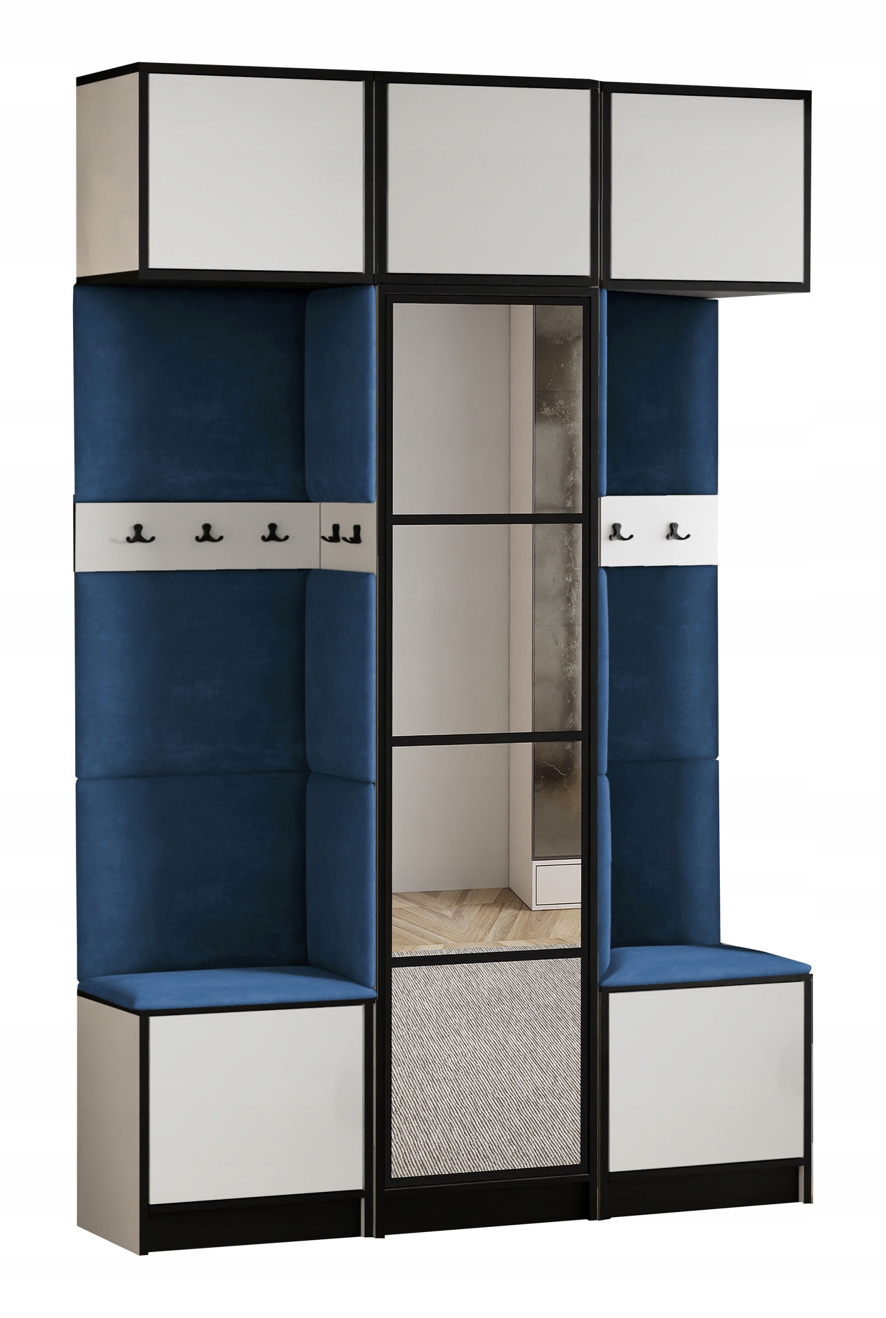 Šatní skříň s nástavcem Costa 16 bílá modrý látkový sedák