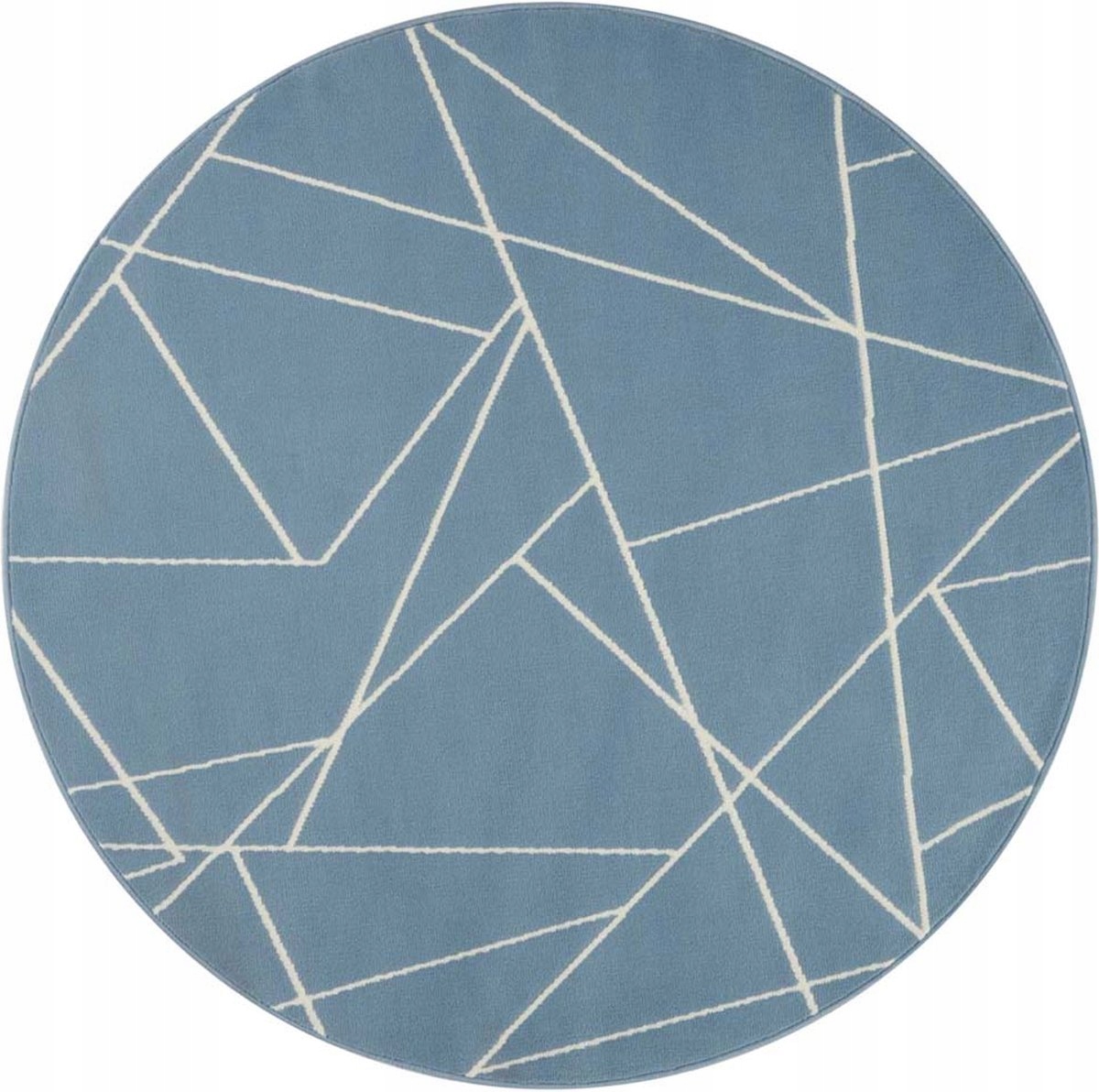 Okrúhly moderný koberec do obývačky, modro krémový geometrický vzor 140c