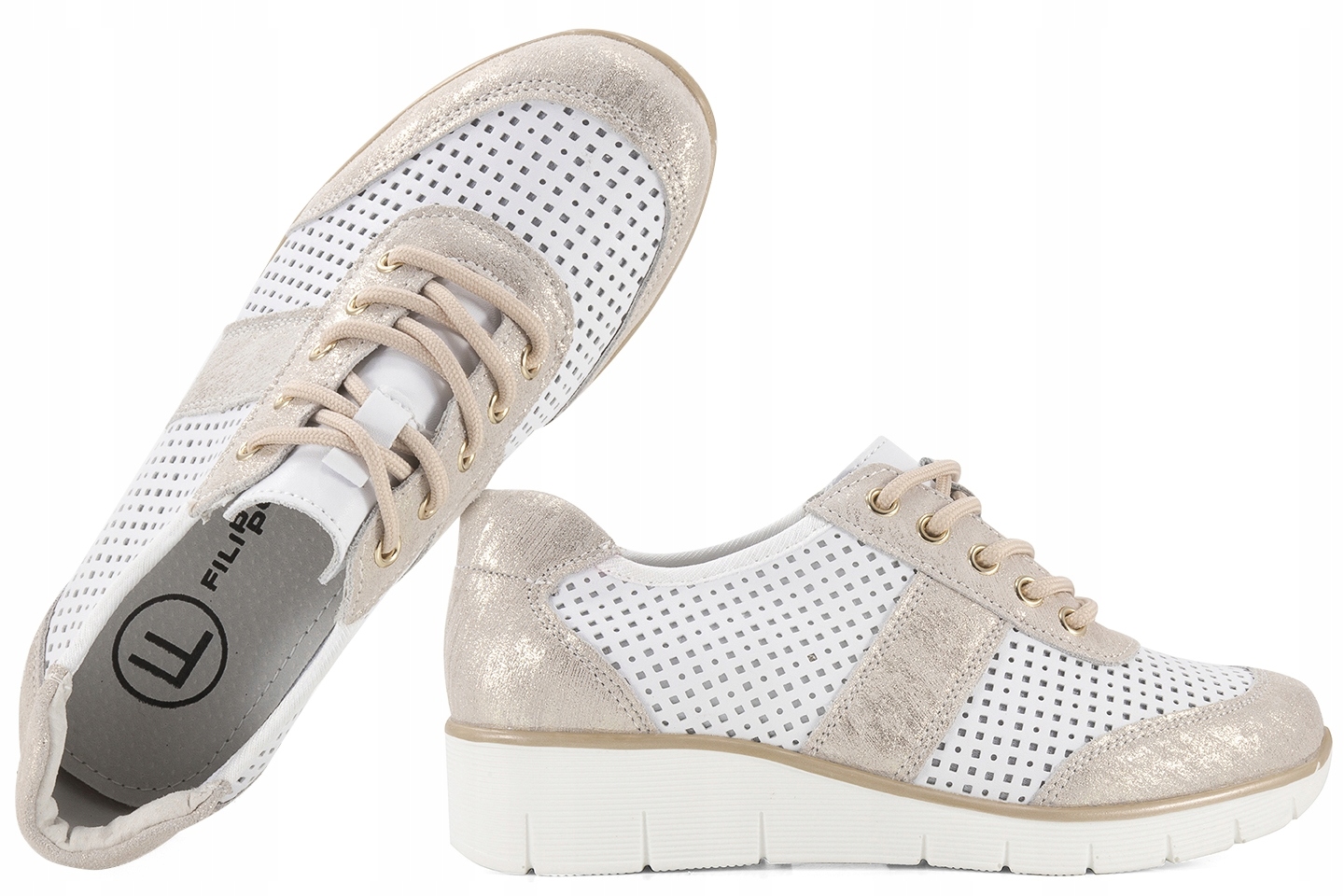 Filippo DP028 Ažurové Kožené Polobotky Dámské Tenisky Koturn Pu 36 Bílá