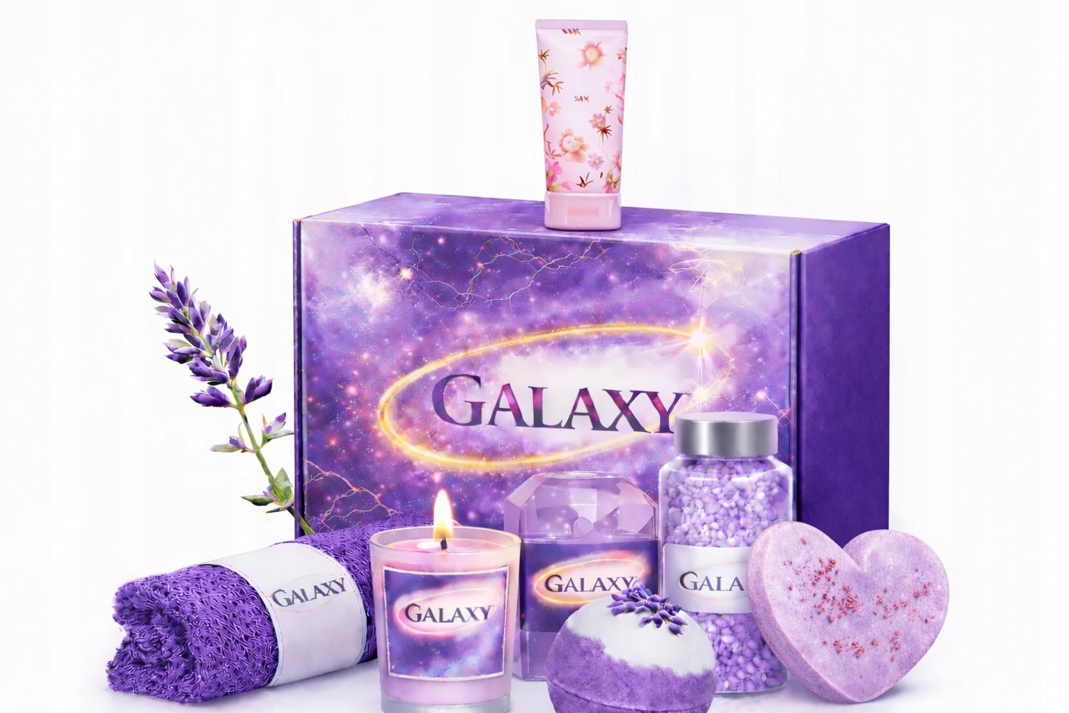 Sada Levandule Koupelové Bomby Svíčka Mýdlo Sůl Krém Na Ruce 100% Přírodní
