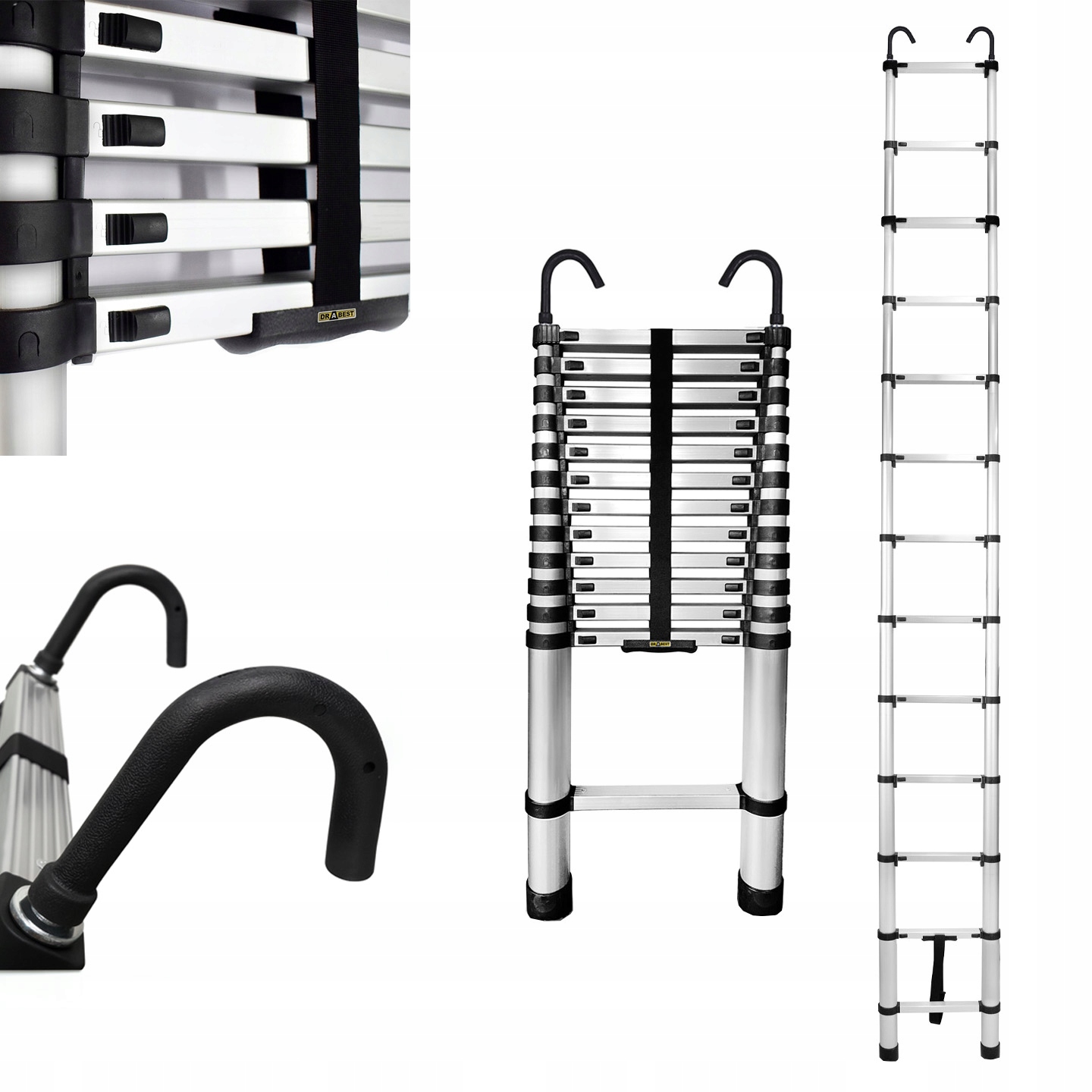 Teleskopický rebrík z hliníka s Hakami 13 stupňov 3,8 m Drabest