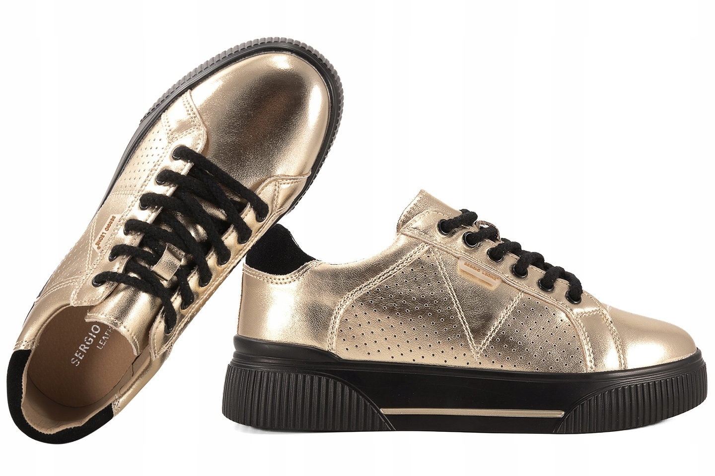 Sergio Leone SP-103 Dámské Sportovní Polobotky, Kožené Tenisky 37 Zlatá