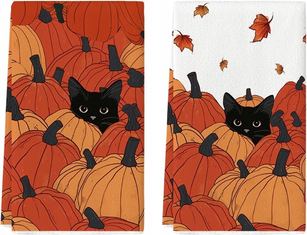 Levně Kuchyňské Utěrky Sada 2 Kusů 42X65 CM Vzor Podzim Kočka Ozdobná