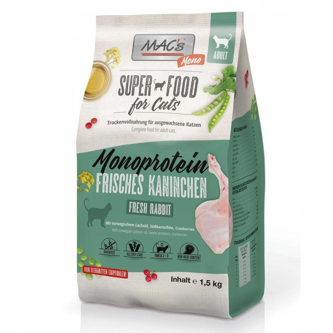 Levně MAC's Cat Adult Suché Krmivo Monoproteinové Pro Kočky 1,5 kg Čerstvý králík