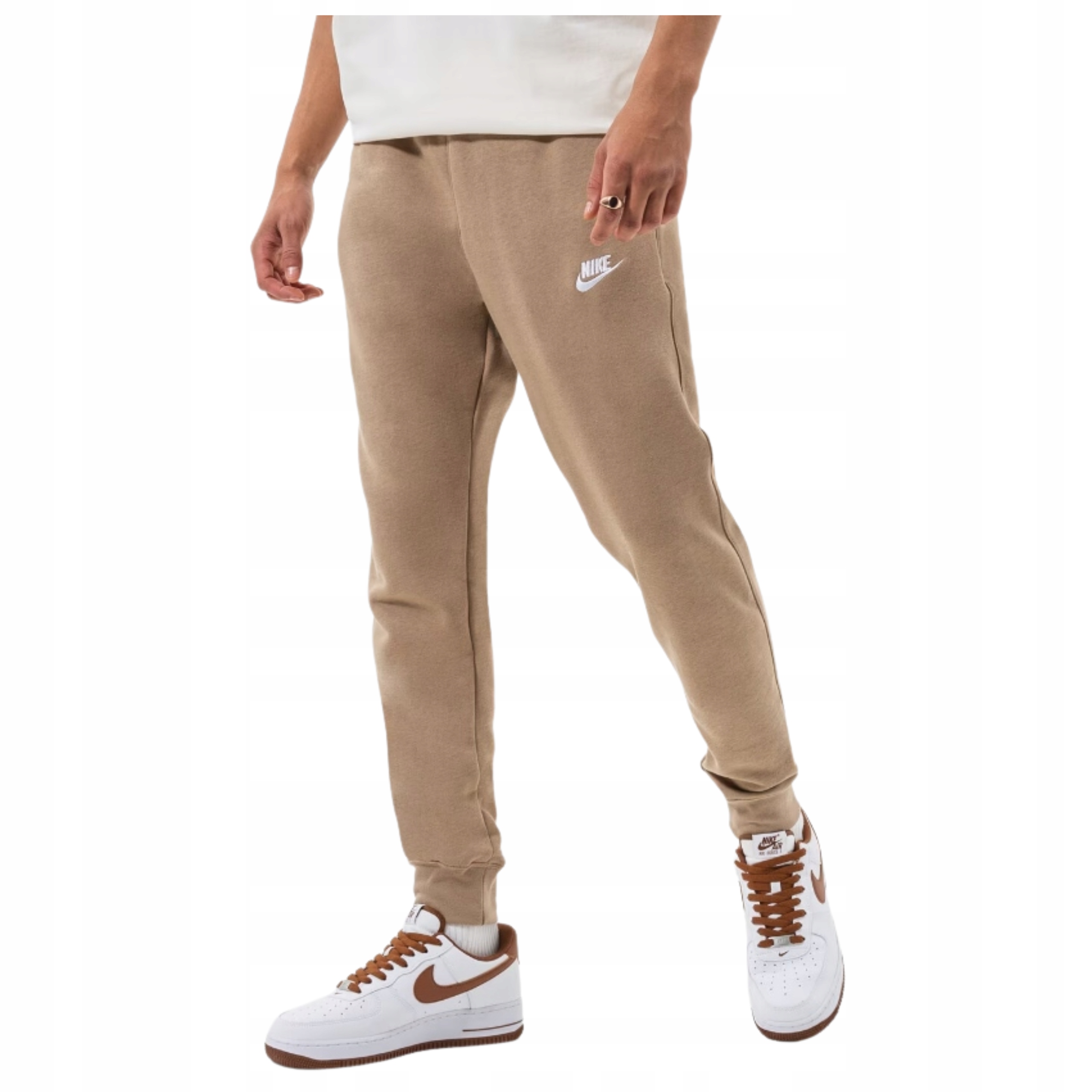 Nike Ciepłe spodnie Bawełna dresowe Fleece jogger dresy męskie sportowe Beż