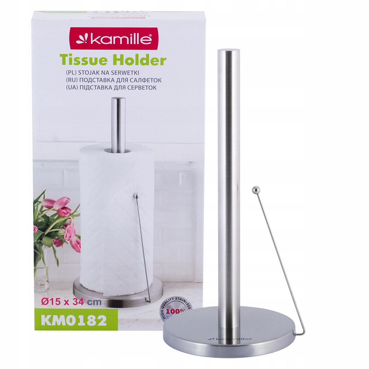 STOJAK KUCHENNY METALOWY NA RĘCZNIK PAPIEROWY RĘCZNIKI PAPIEROWE KAMILLE Długość/wysokość 33 cm