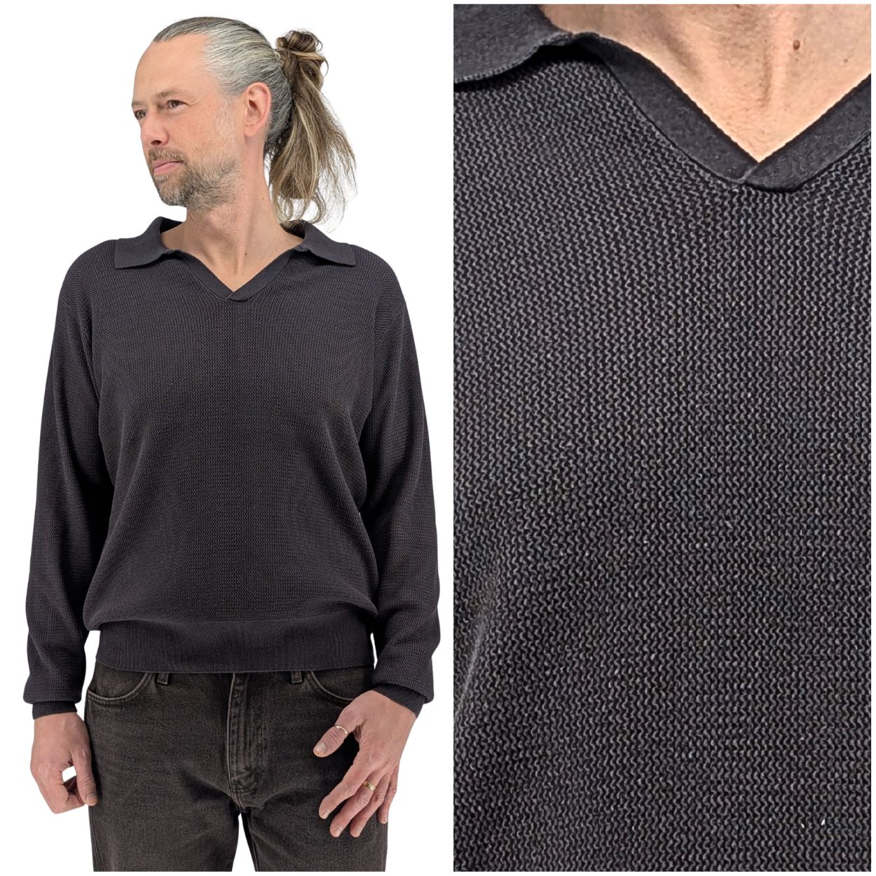 Wrangler Polo Sweater Phantom černý pánský bavlněný svetr s límcem, velikost M