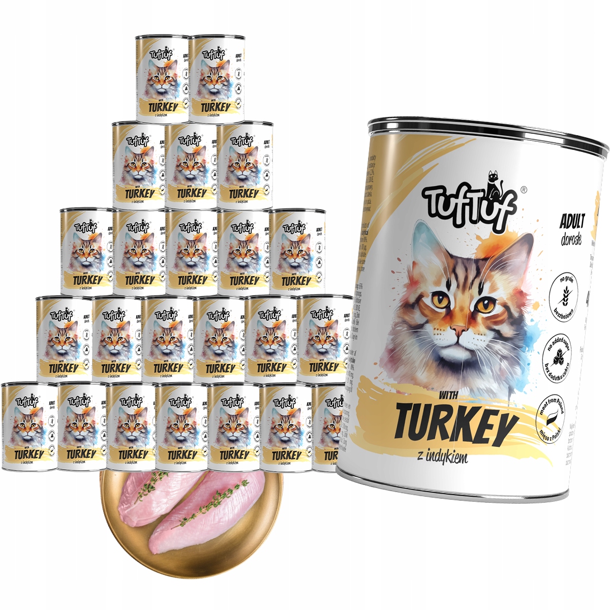 Levně Mokré Krmivo Pro Kočky TufTuf Mletá konzerva s krůtím masem Set 24x400g