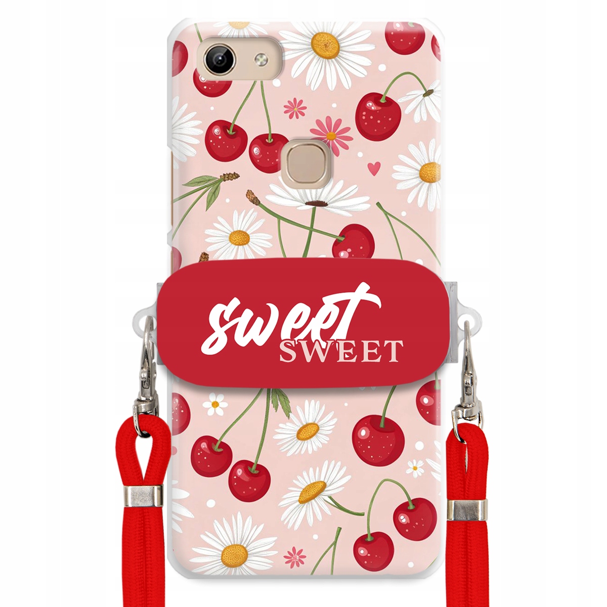 pouzdro na Vivo Y81 Červené vodítko držák Crossbody Sweet Sweet Višňový Květ