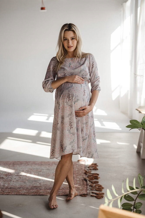 Šaty Milk&Love Lovely Dress Midi – šedé s květinami, na kojení