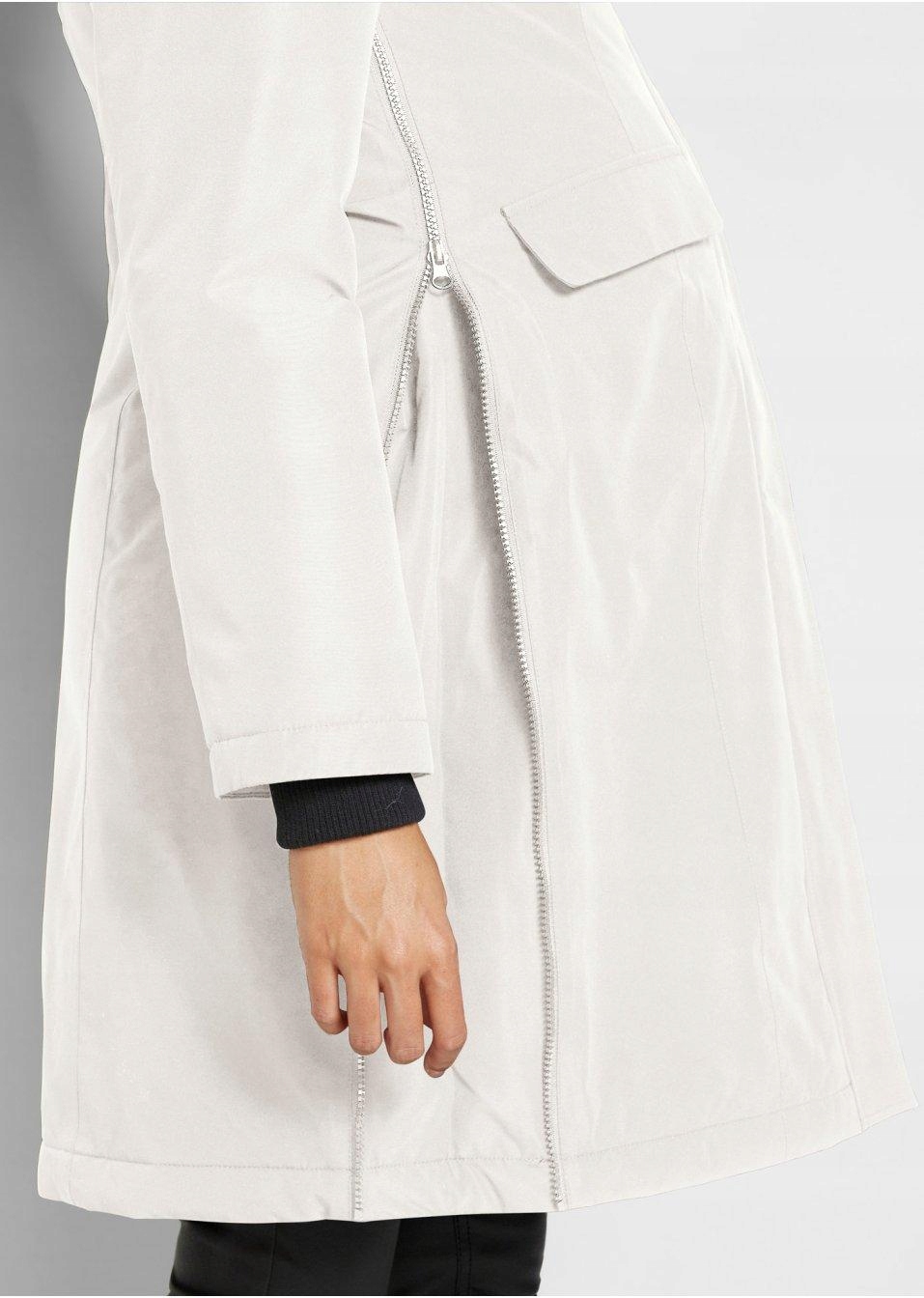 BPC BEŻOWY CIĄŻOWY PŁASZCZ Z KAPTUREM FUTERKO 44 XXL Kaptur odpinany kaptur