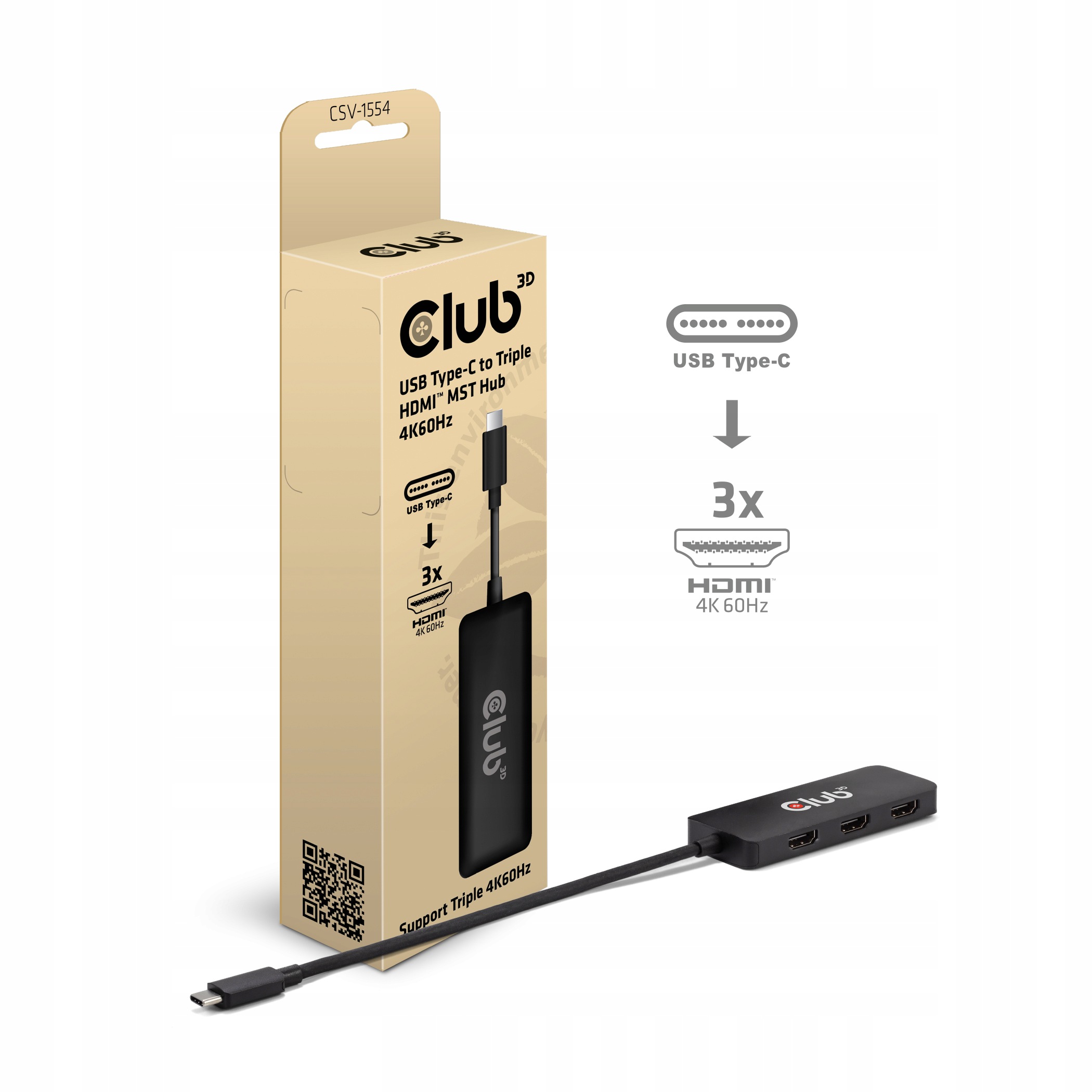 Club3D MST-Hub Usb 3.2 Typ C > 3x Hdmi 4K60Hz St/Bu retail