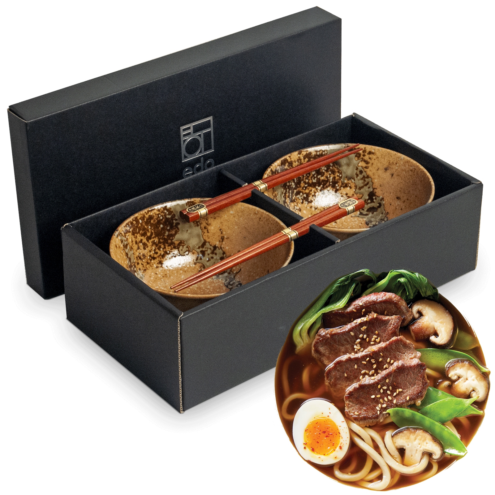 Levně Sada keramiky Bronz Krémových Misek 17cm Do Polévky Udon s Tyčinkami Purobu
