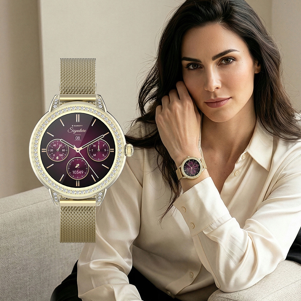 Nové, Originální Chytré Hodinky Garett Stella zlaté mesh