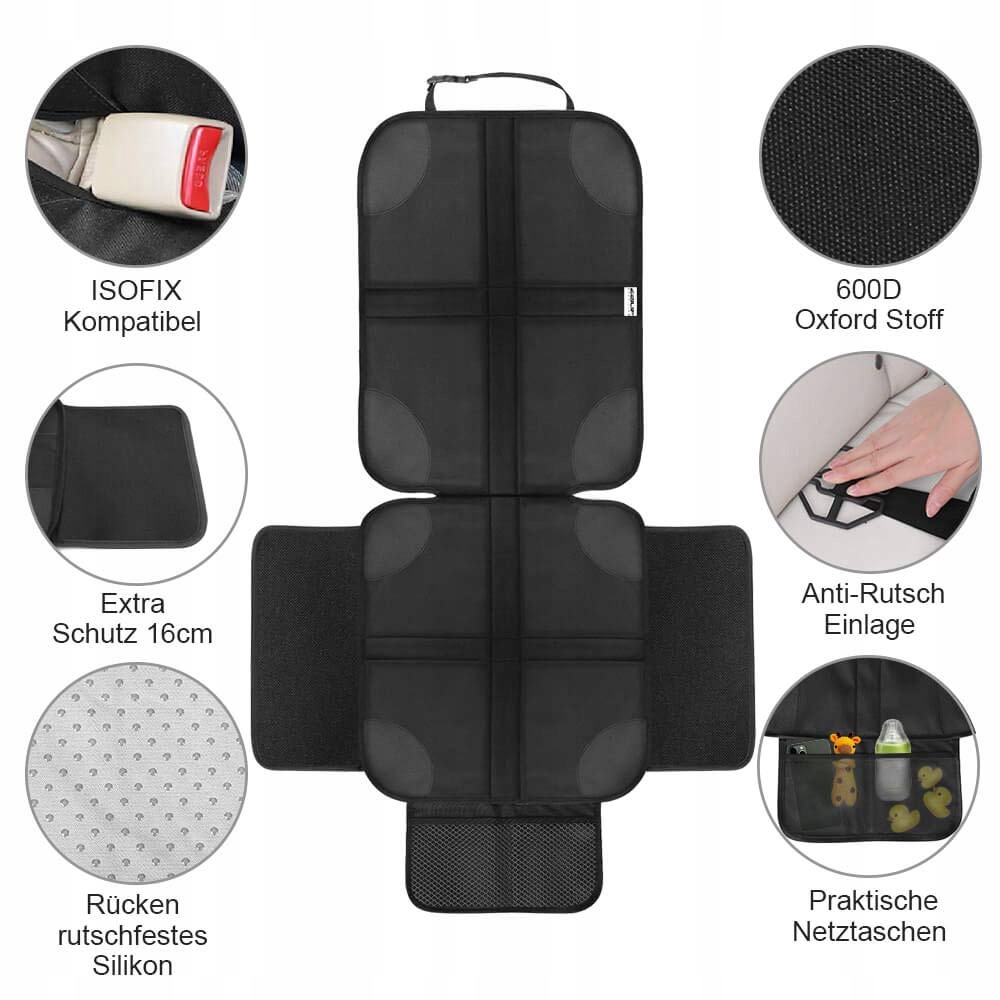 EZILIF Ochraniacz Fotelika Dziecięcego 2 Sztuki ISOFIX Czarny — miniatura 2