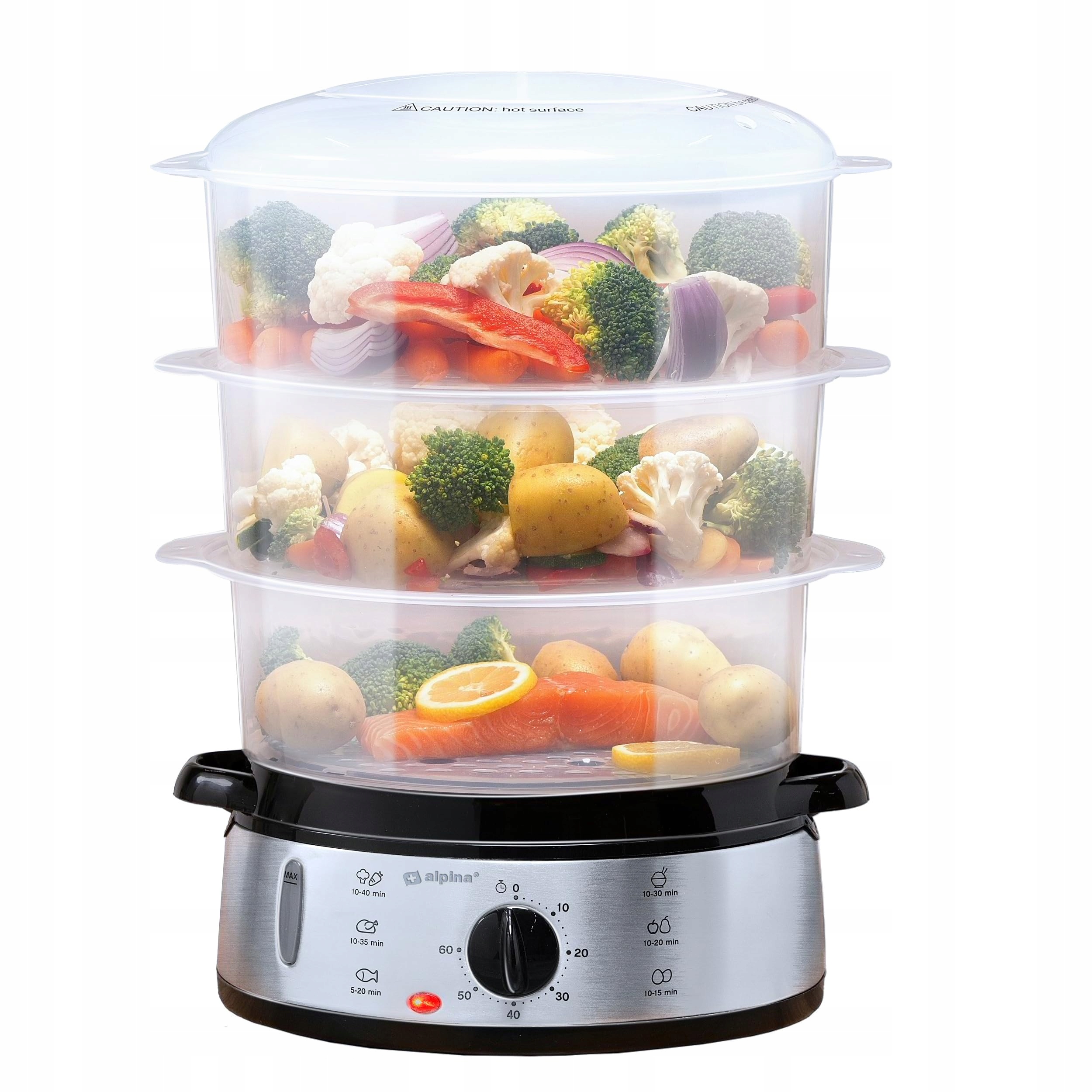ALPINA Parowar 230V 800W 3 Poziomy BPA Free 9L Szary Plastik RVS