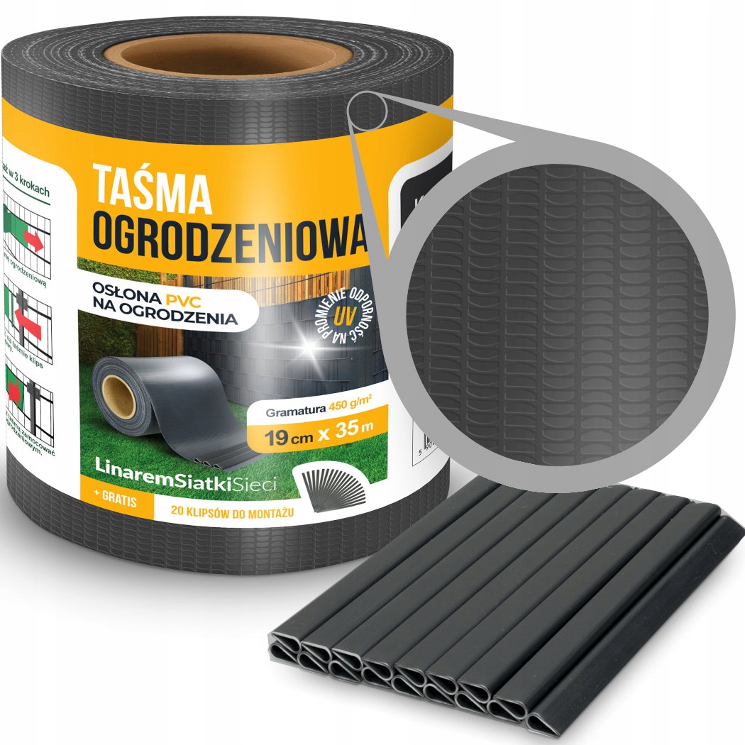 

Taśma Ogrodzeniowa Linarem 19cmx35m Antracyt 450g