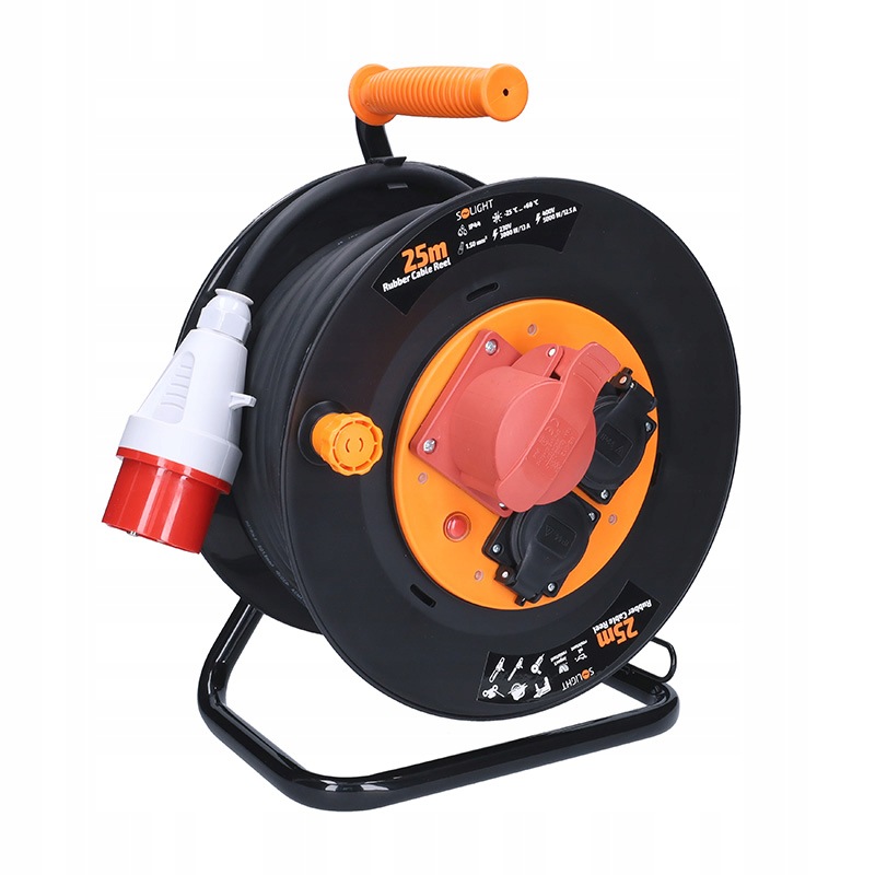 Solight PB40 przedłużacz na bębnie, 3 gniazda, 400V 230V, 25m gumo