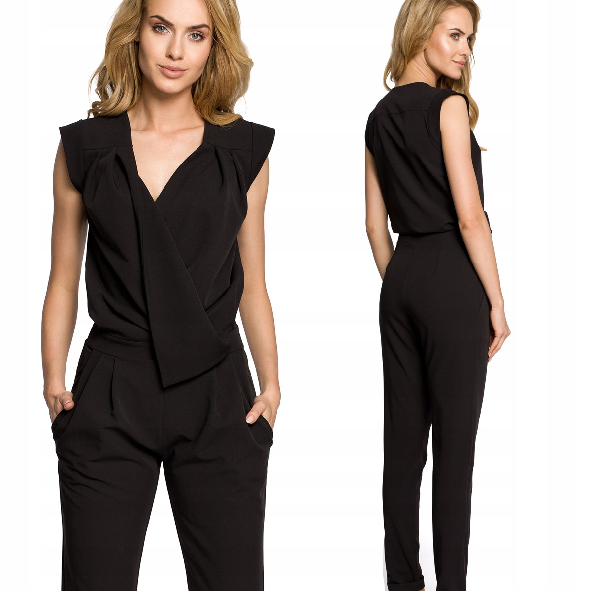 ELEGANCKI DAMSKI KOMBINEZON KOBIECY DŁUGIE NOGAWKI PIĘKNY CZARNY 38 M