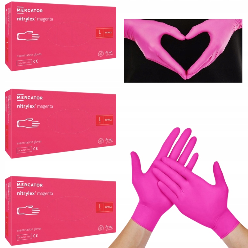 Nitrilové rukavice Mercator Nitrylex magenta vel. L // 100 ks x 3 ks