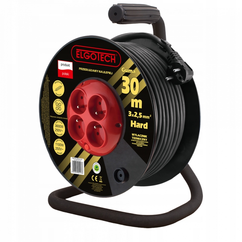 Predlžovací Kábel bubnový 30 m Ow 3x2,5 4xGS Strong Elgotech PZB-40-30G/2,5