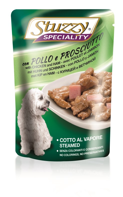 Levně Stuzzy Shreds mokré krmivo pro psy s kuřecím masem a šunkou 24x100g