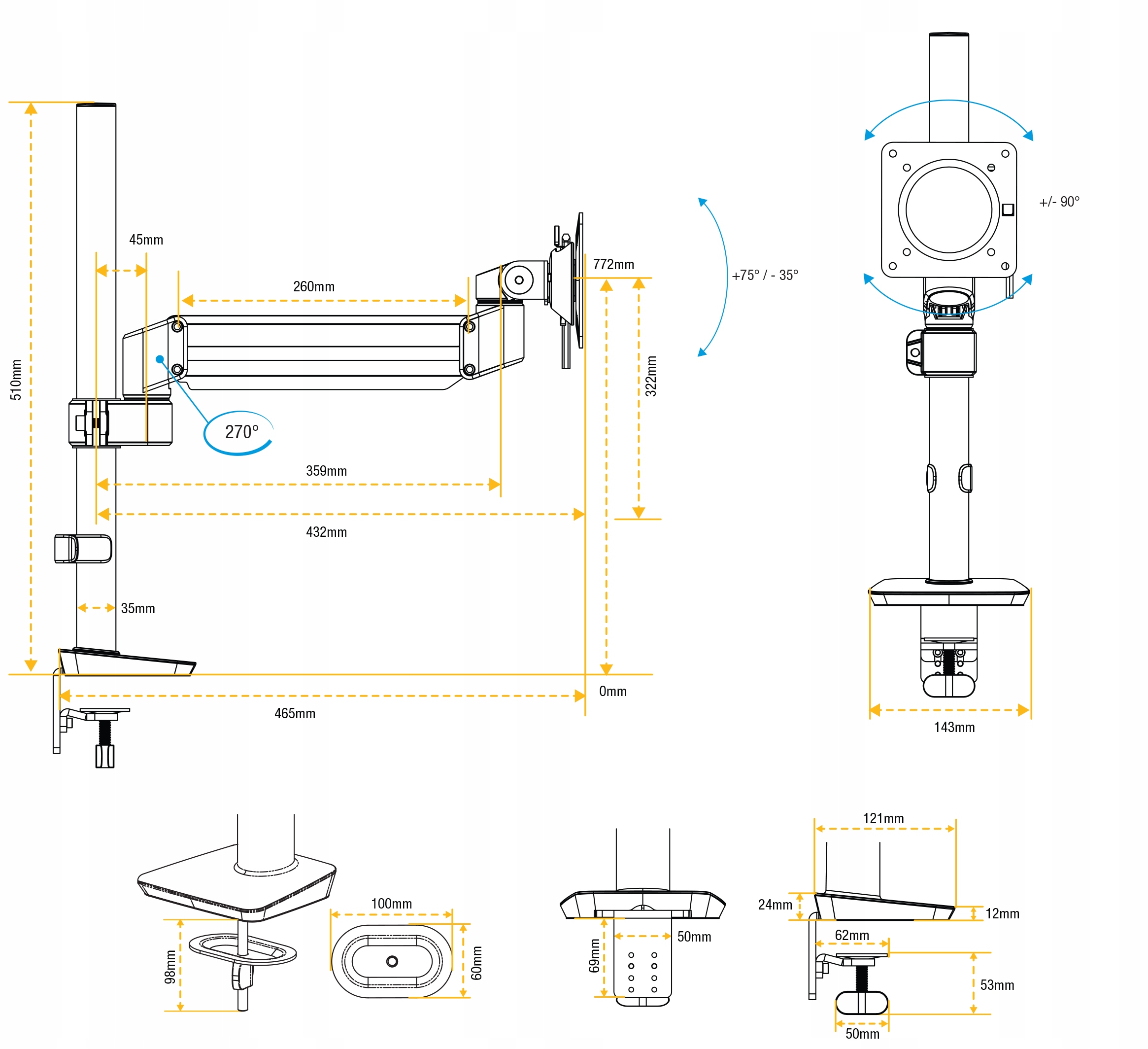 Uchwyt Do Monitora LCD Biurkowy Srebrny Fellowes Model TASLLO Modular 1M Fellowes