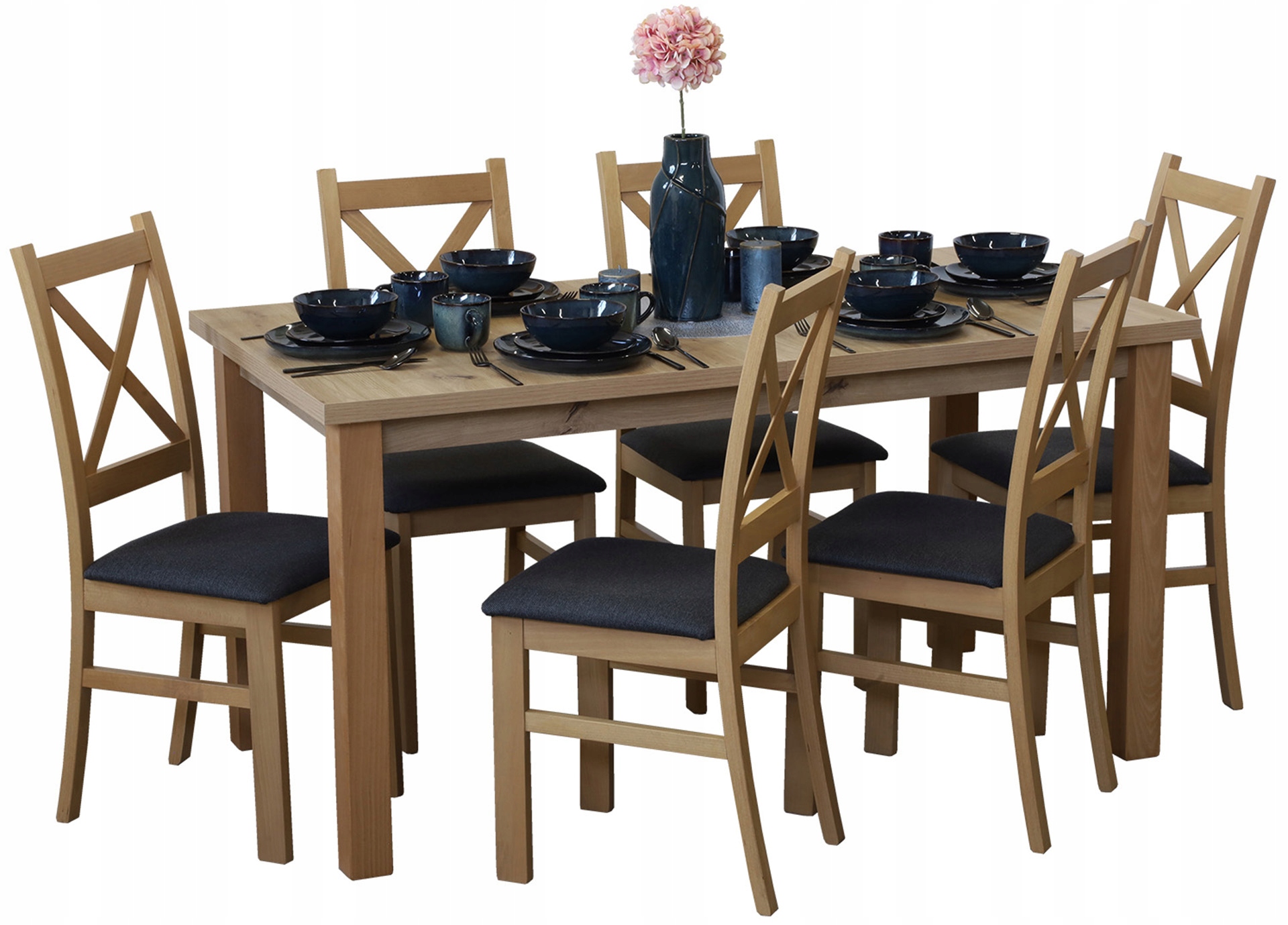 Sada kuchyňský stůl 150/190x80 6 jídelních židlí M0012-6 Dub Artisan