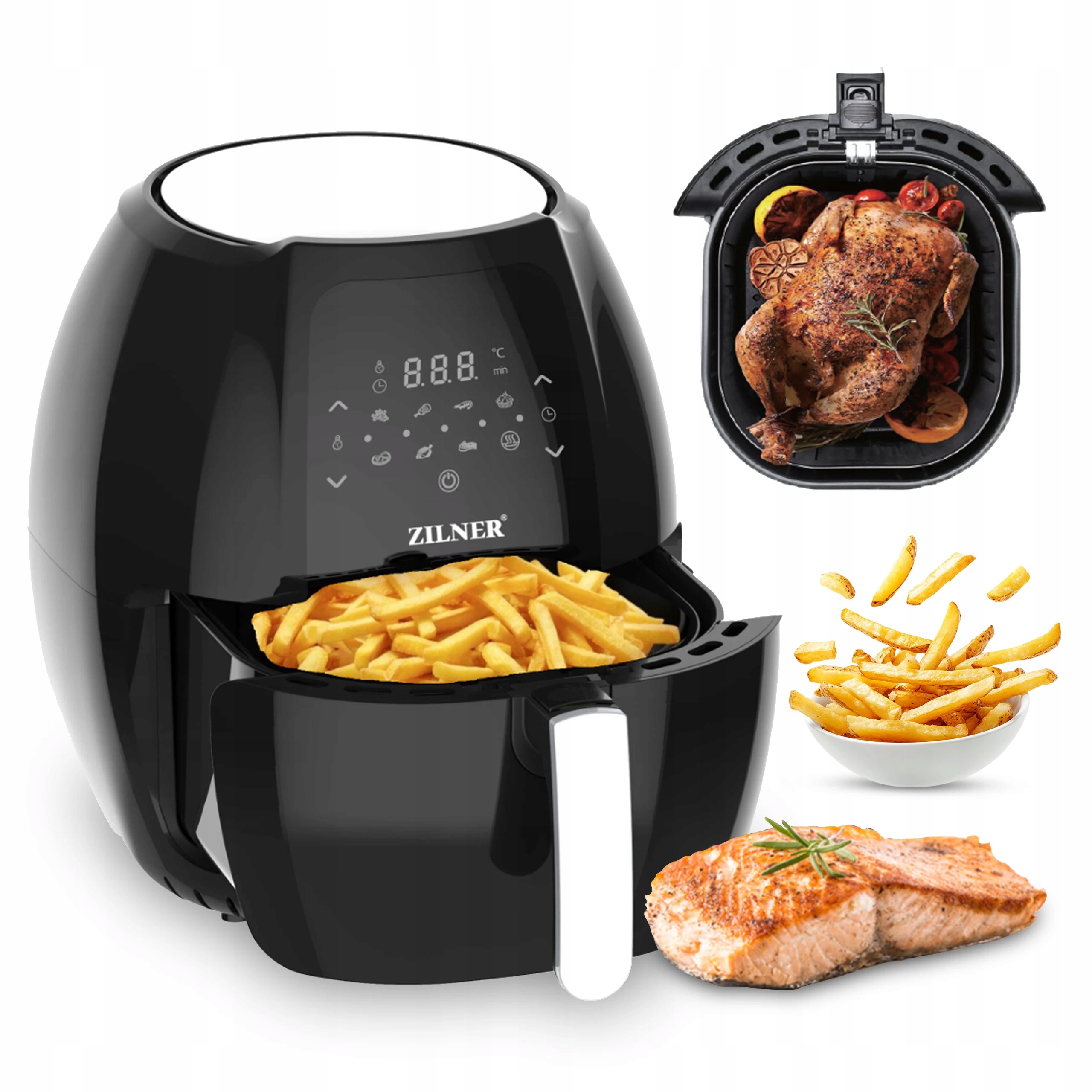 Fritéza bez tuku Zilner Air Fryer 7.7 L 1800 W LCD 7 programů Černý