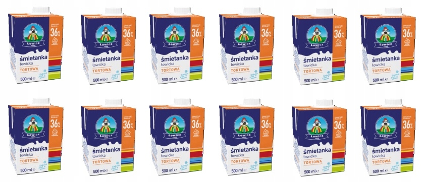 Levně 12 x 500 ml Łowicz Smetana Łowicka Uht 36% Karton