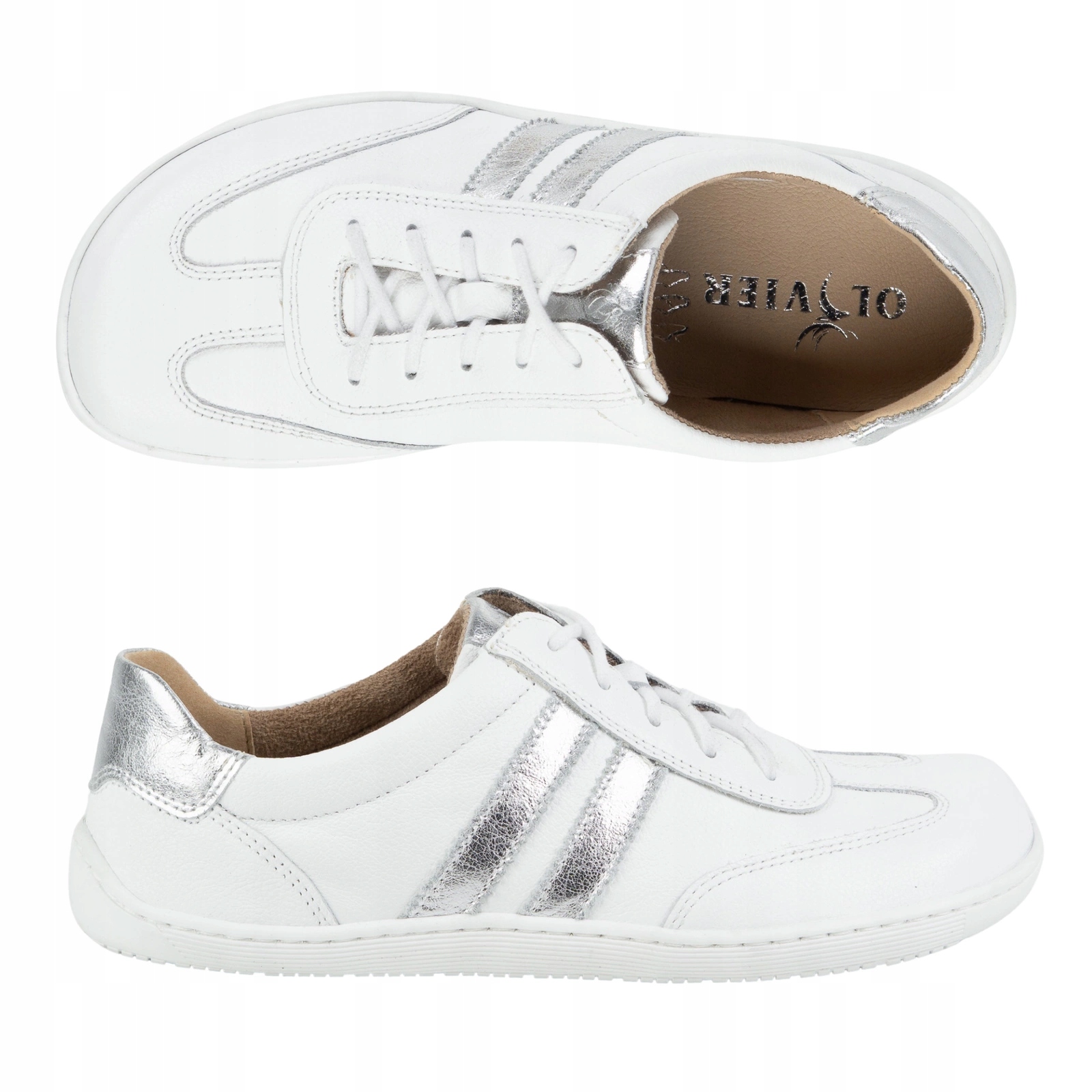 Dámské Barefoot boty Olivier 1287 kožené bílé se stříbrnou barvou 39