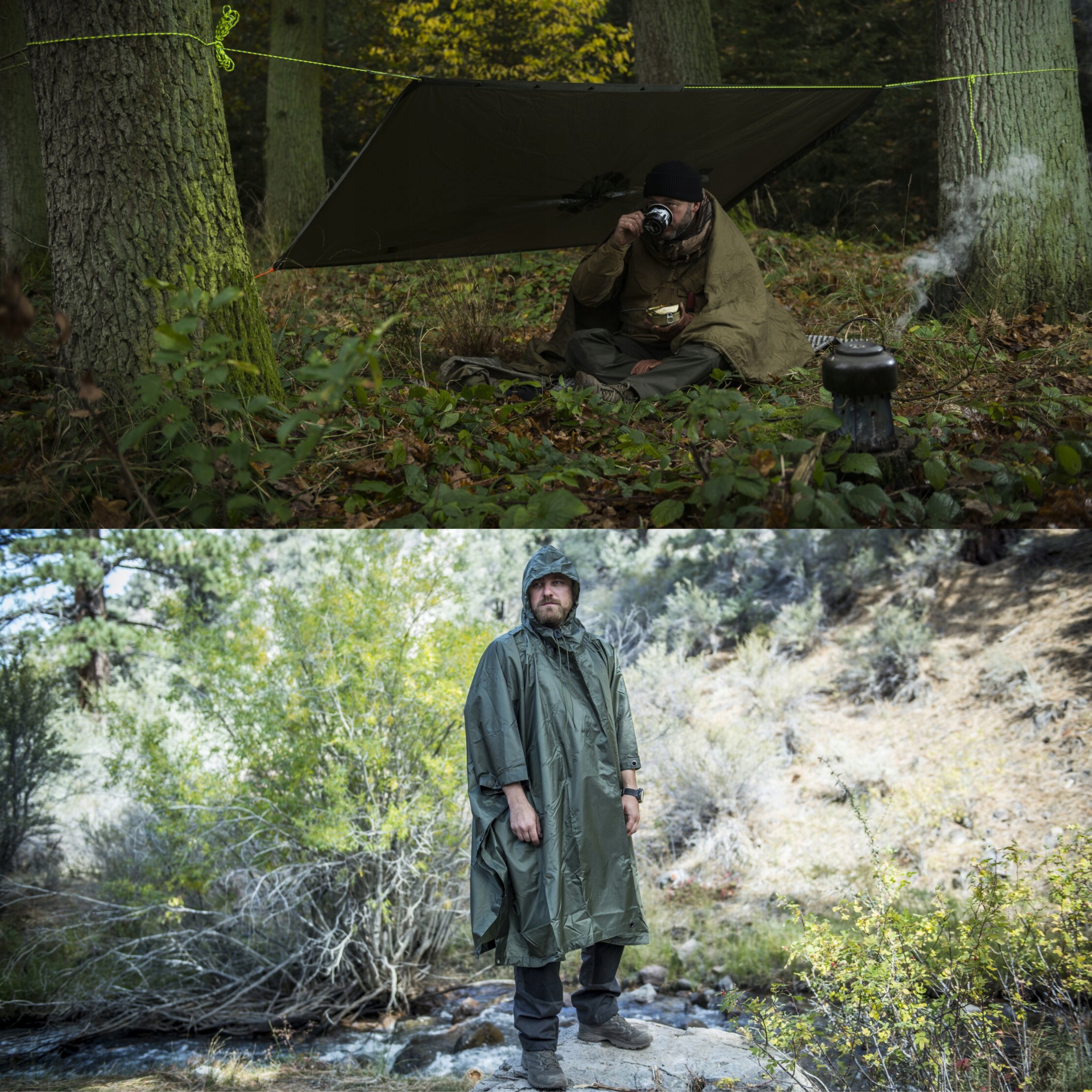 Poncho Pałatka Przeciwdeszczowa z Kapturem Helikon Ponczo Olive + Pokrowiec Marka Helikon-Tex