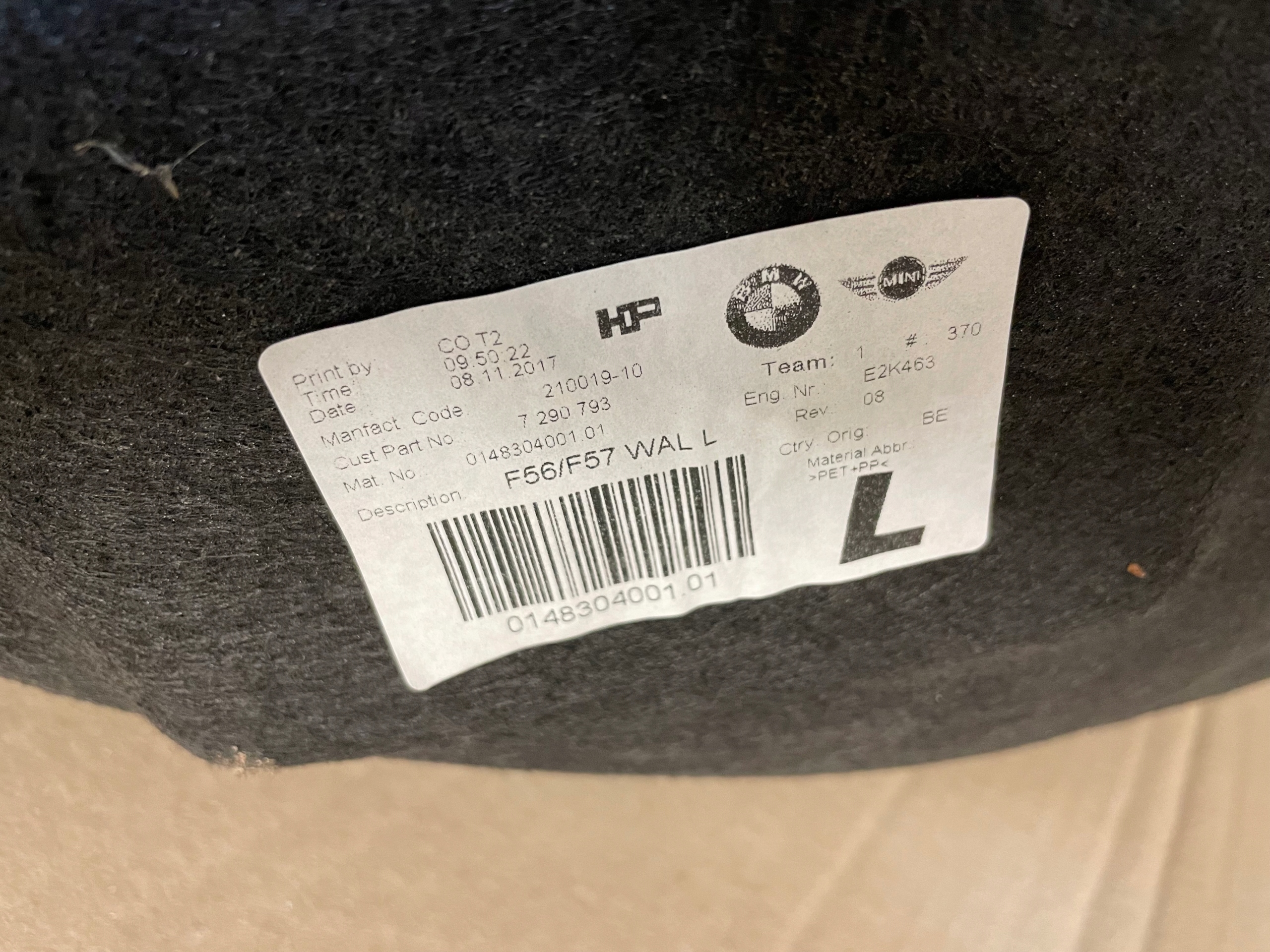 mudguard rear part left MINI F56 F57