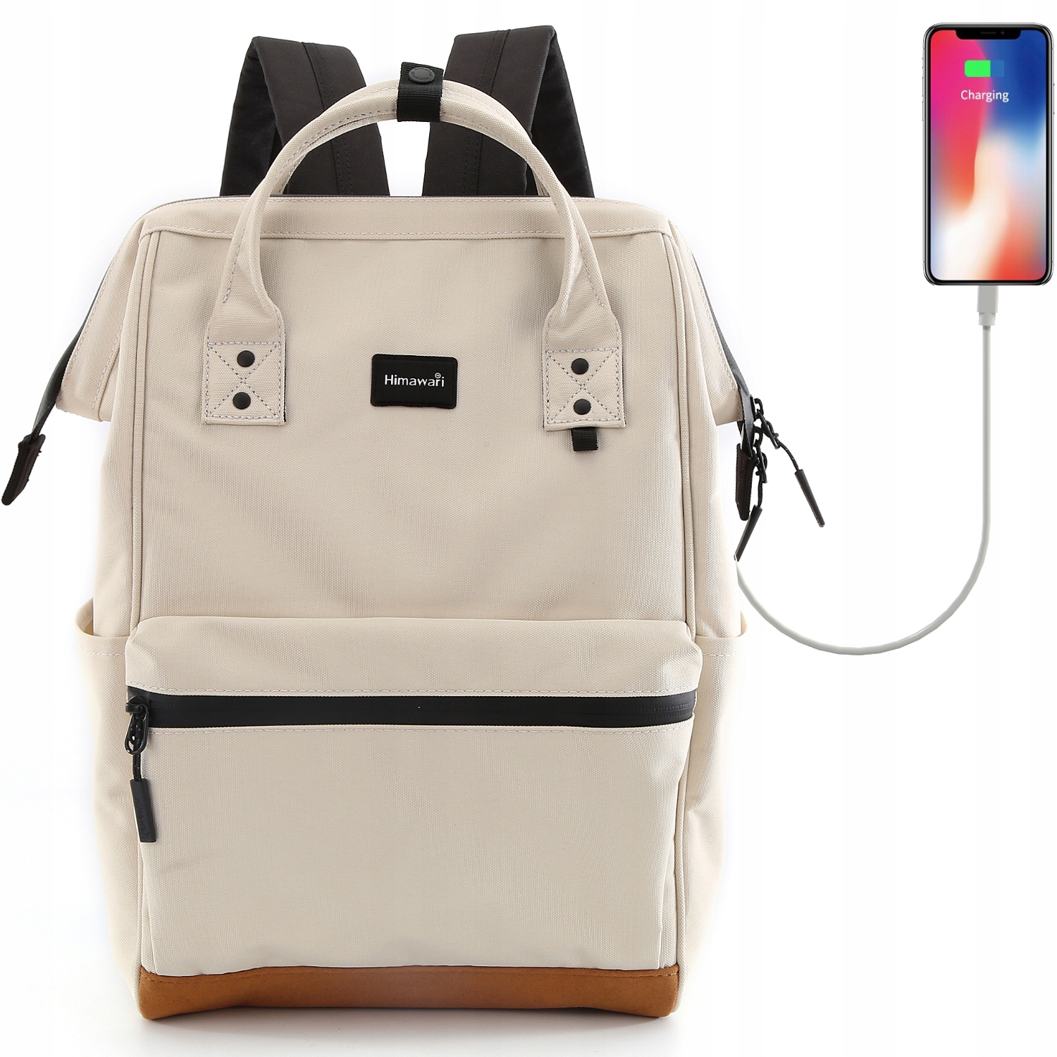Plecak damski Himawari 124 na laptopa 15" z Usb wodoodporny #02 kremowy
