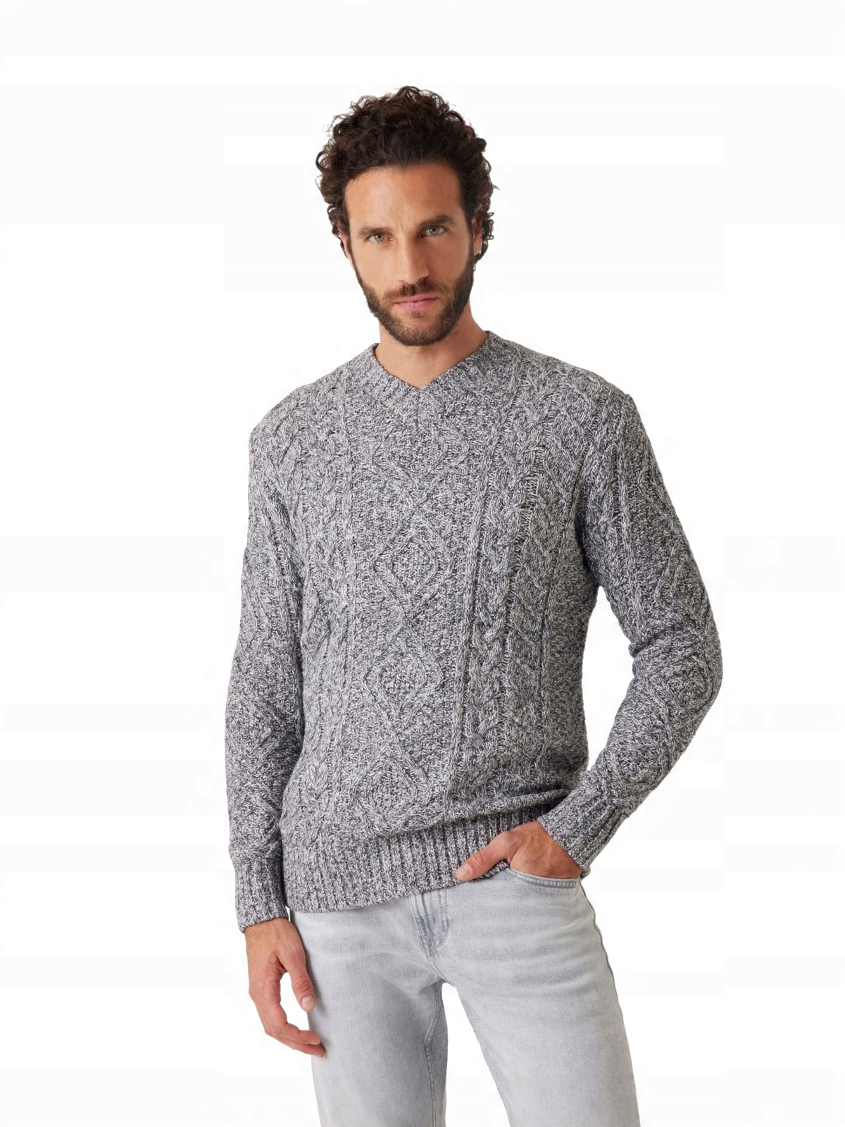 Pánský Šedý Bavlněný Teplý Stylový Klasický Univerzální Svetr Guess XL