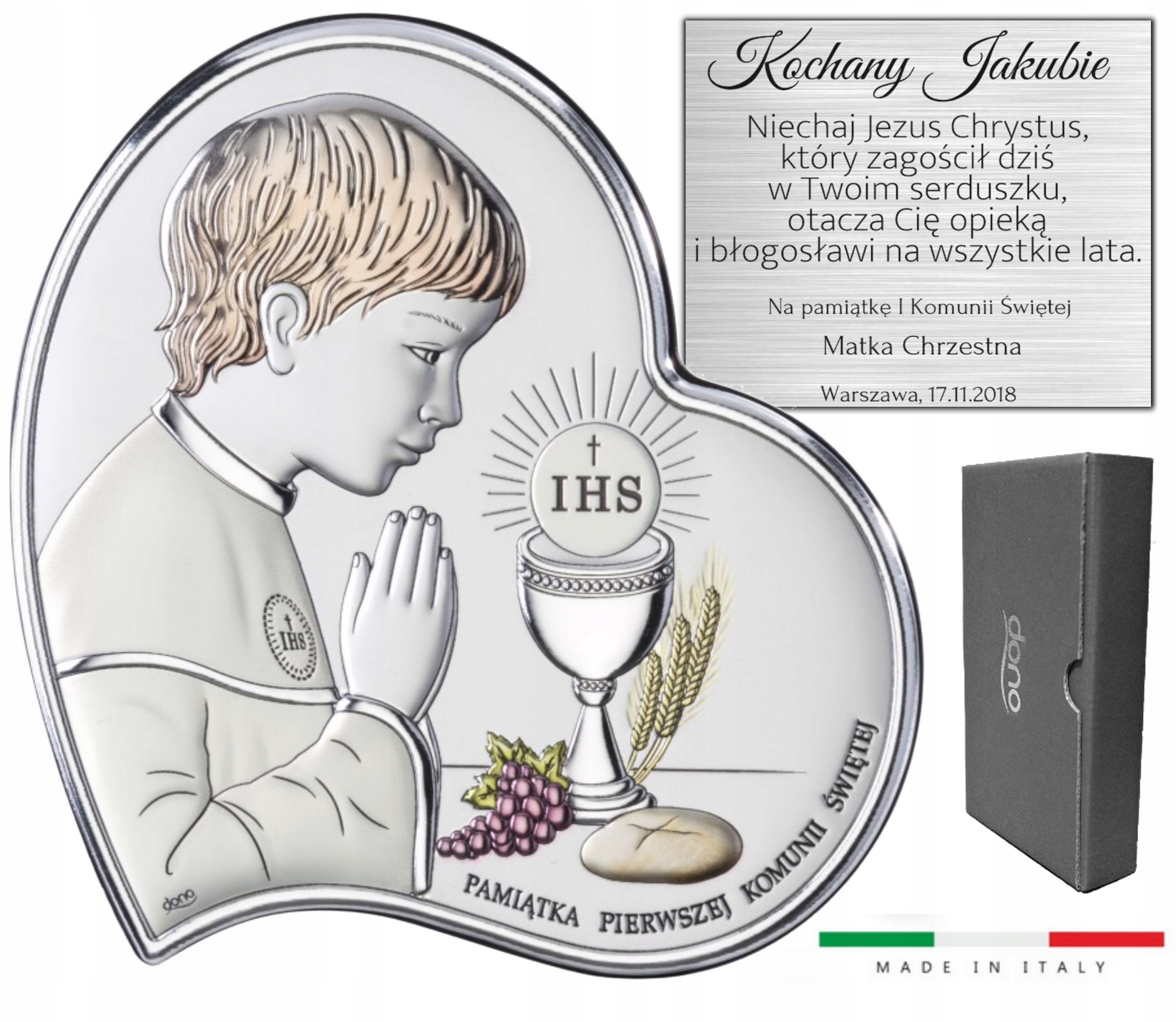 

Srebrny Obrazek Pamiątka Komunii Świętej Grawer